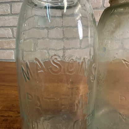 (2) Masons Patent 1858 Half Gallon Fruit Mason Jars Bold Embossed