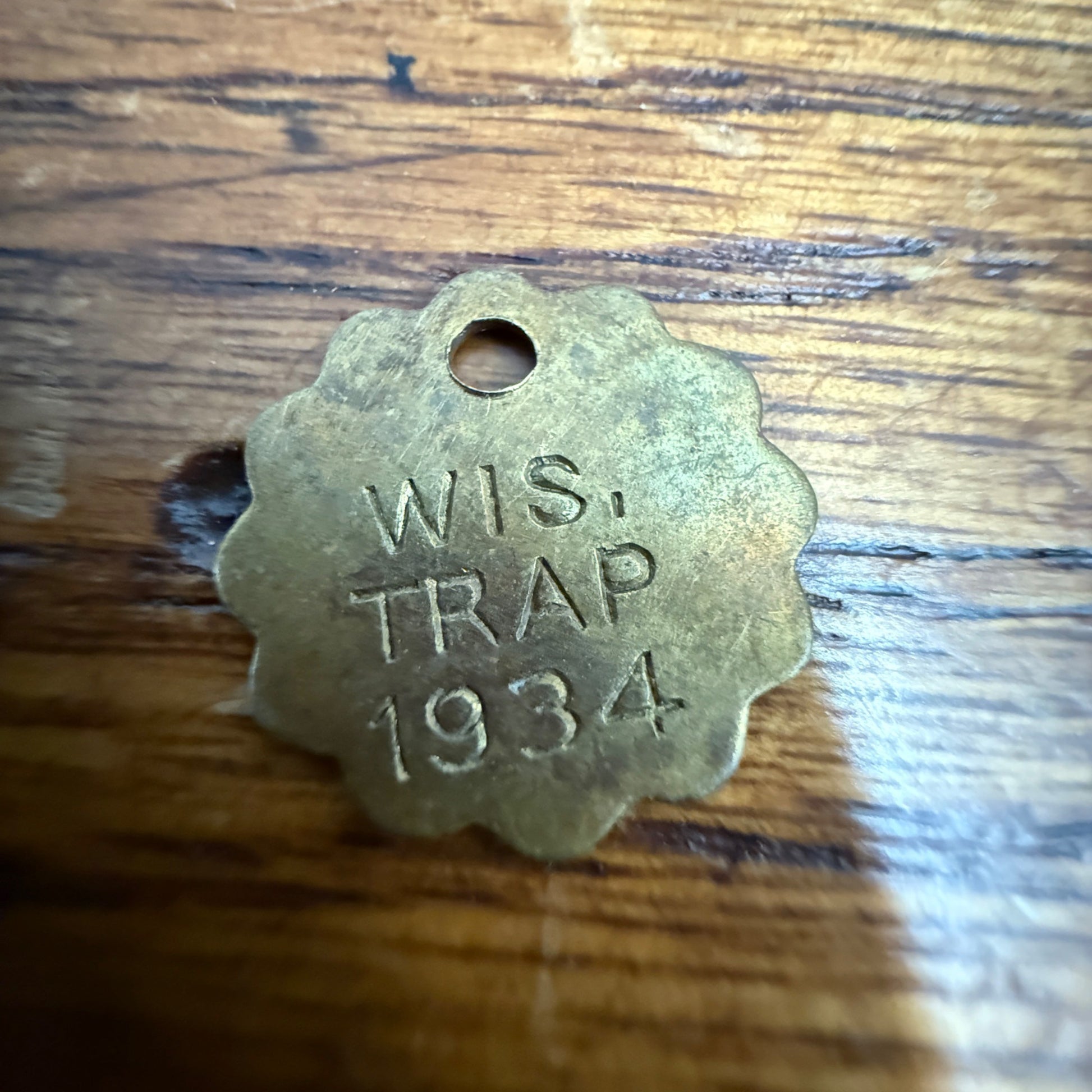 Vintage 1934 Wisconsin Trap Tag Trapping Hunting License