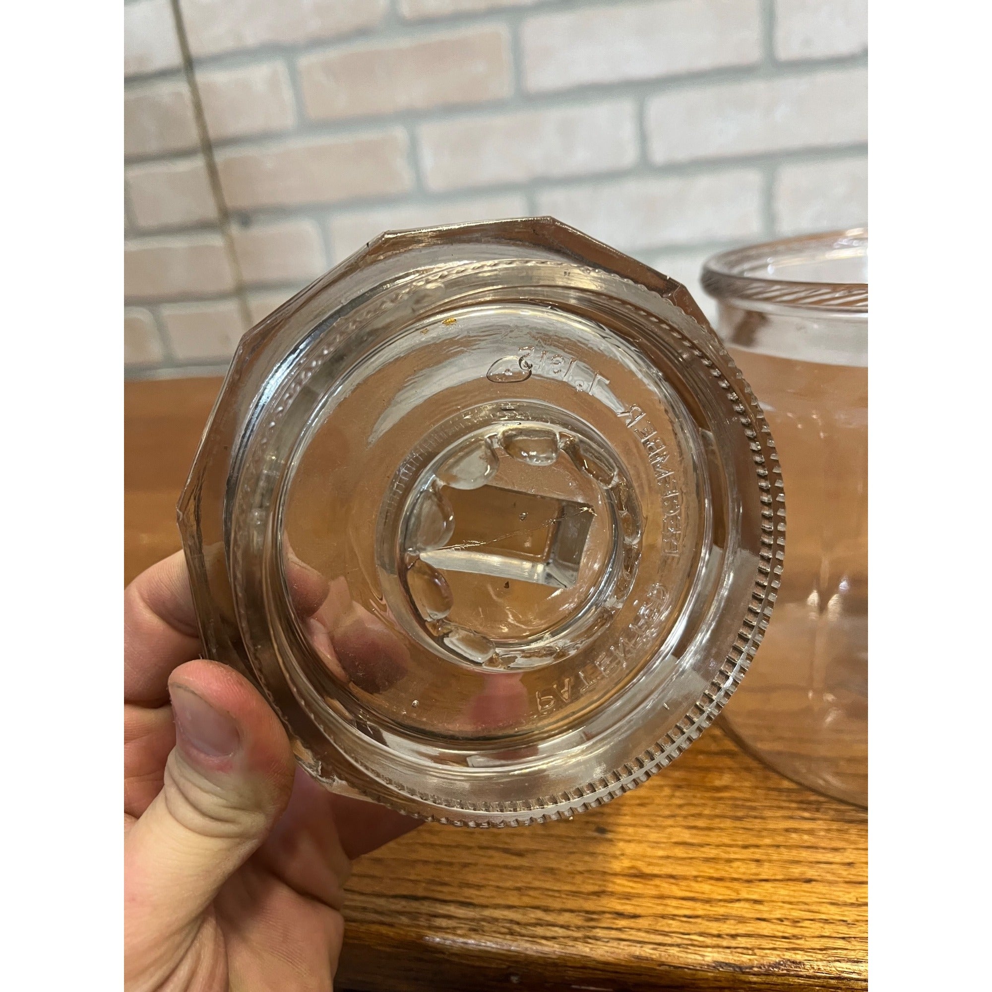 Antique Tobacco Cigar Humidor Jar w/ Ashtray Patent 1915 Clear Glass Early Vintage