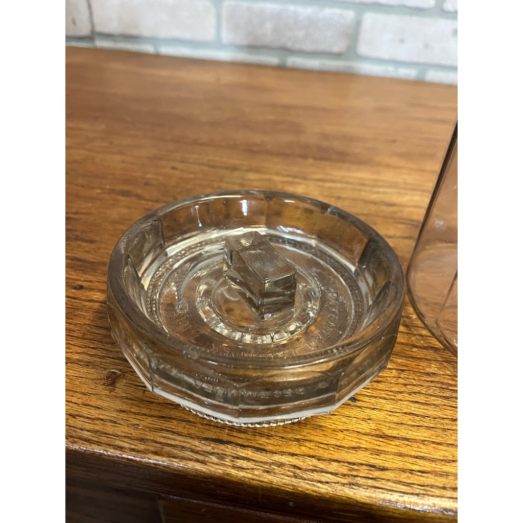 Antique Tobacco Cigar Humidor Jar w/ Ashtray Patent 1915 Clear Glass Early Vintage