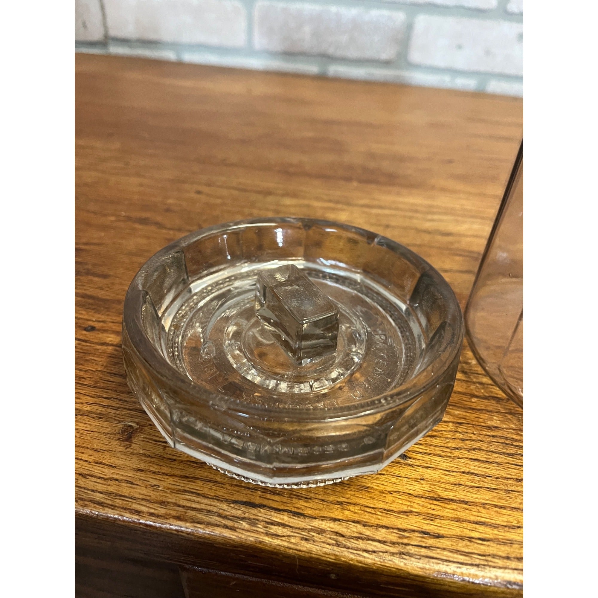 Antique Tobacco Cigar Humidor Jar w/ Ashtray Patent 1915 Clear Glass Early Vintage
