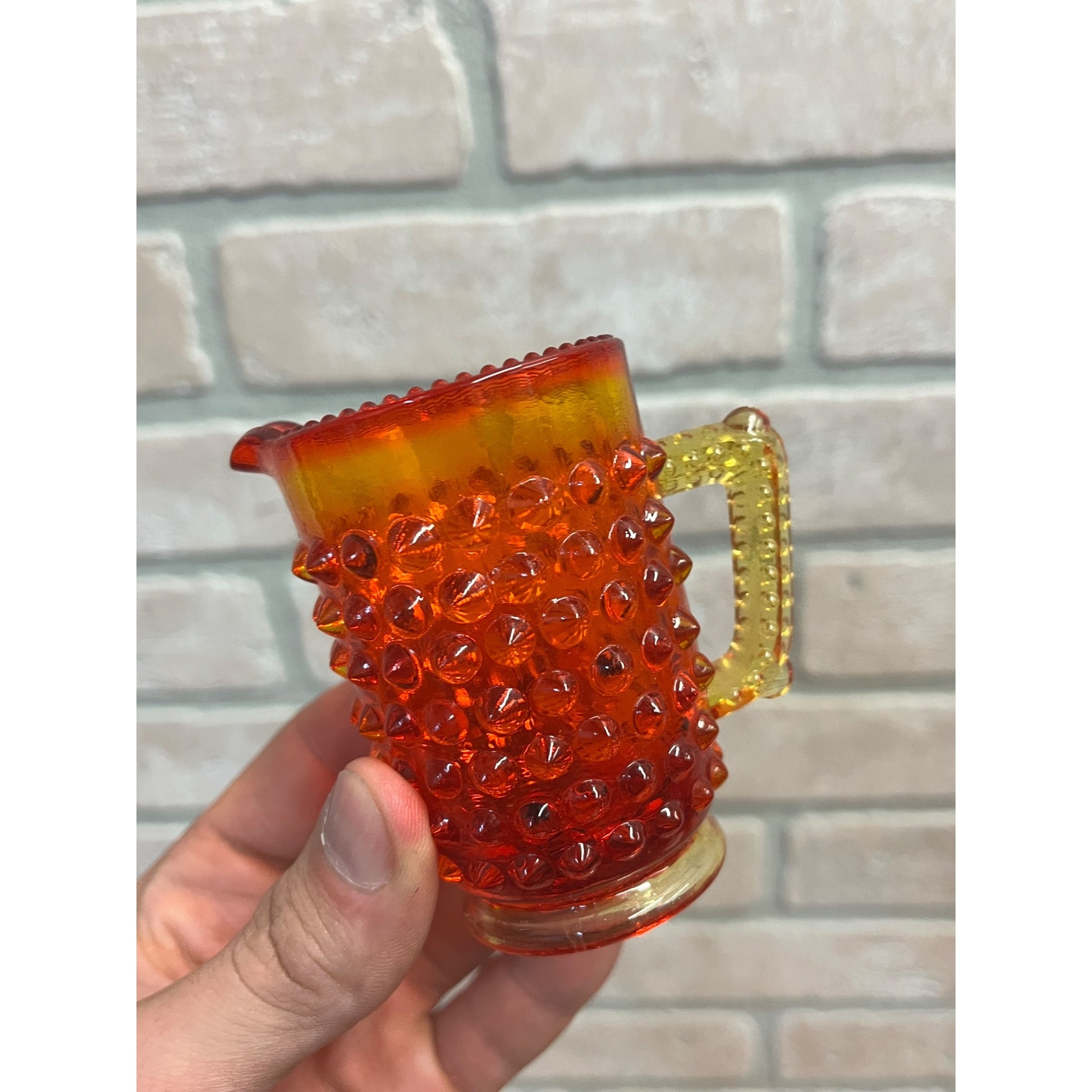 Vintage Fenton Amberina Hobnial Creamer 3" Amber Orange Yellow