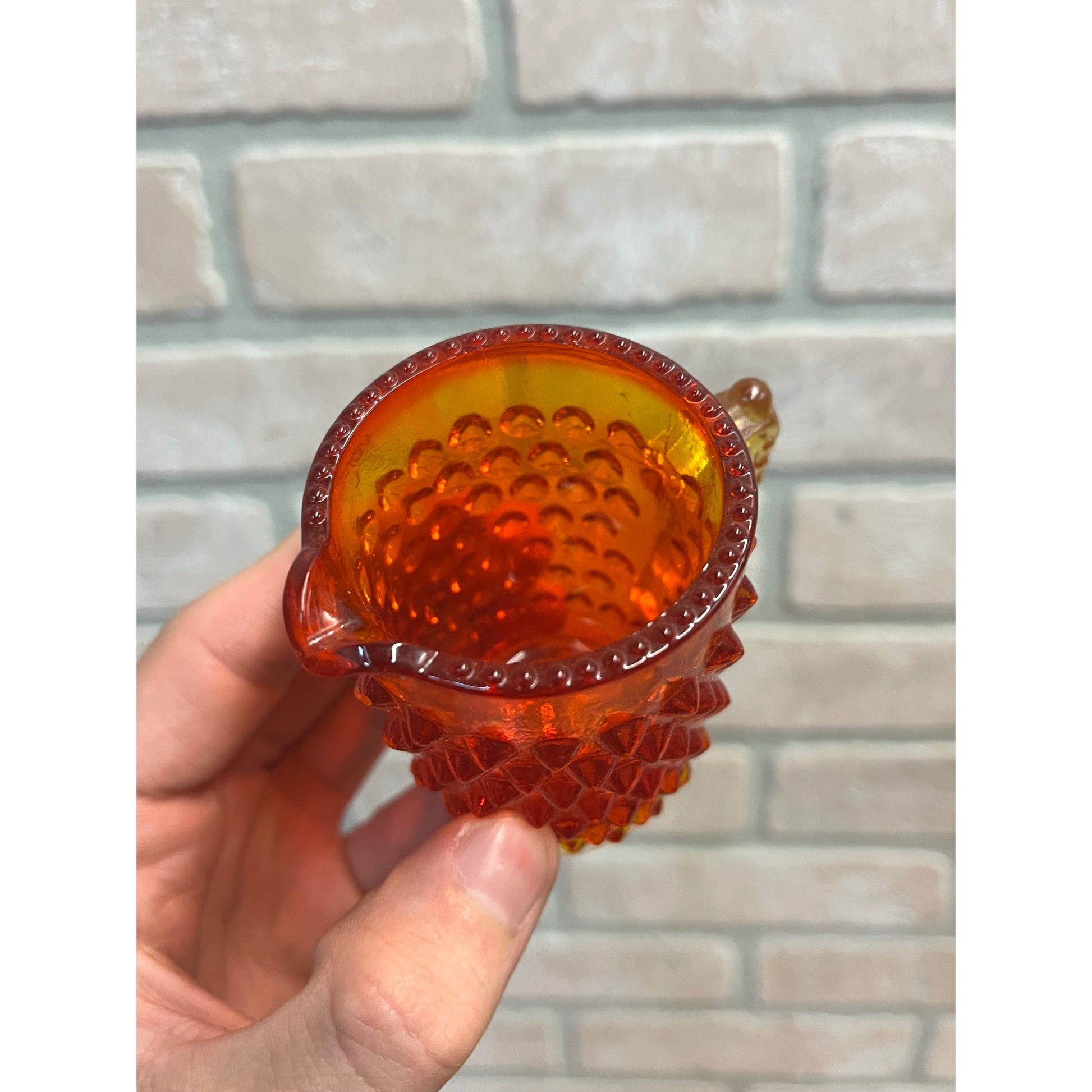 Vintage Fenton Amberina Hobnial Creamer 3" Amber Orange Yellow