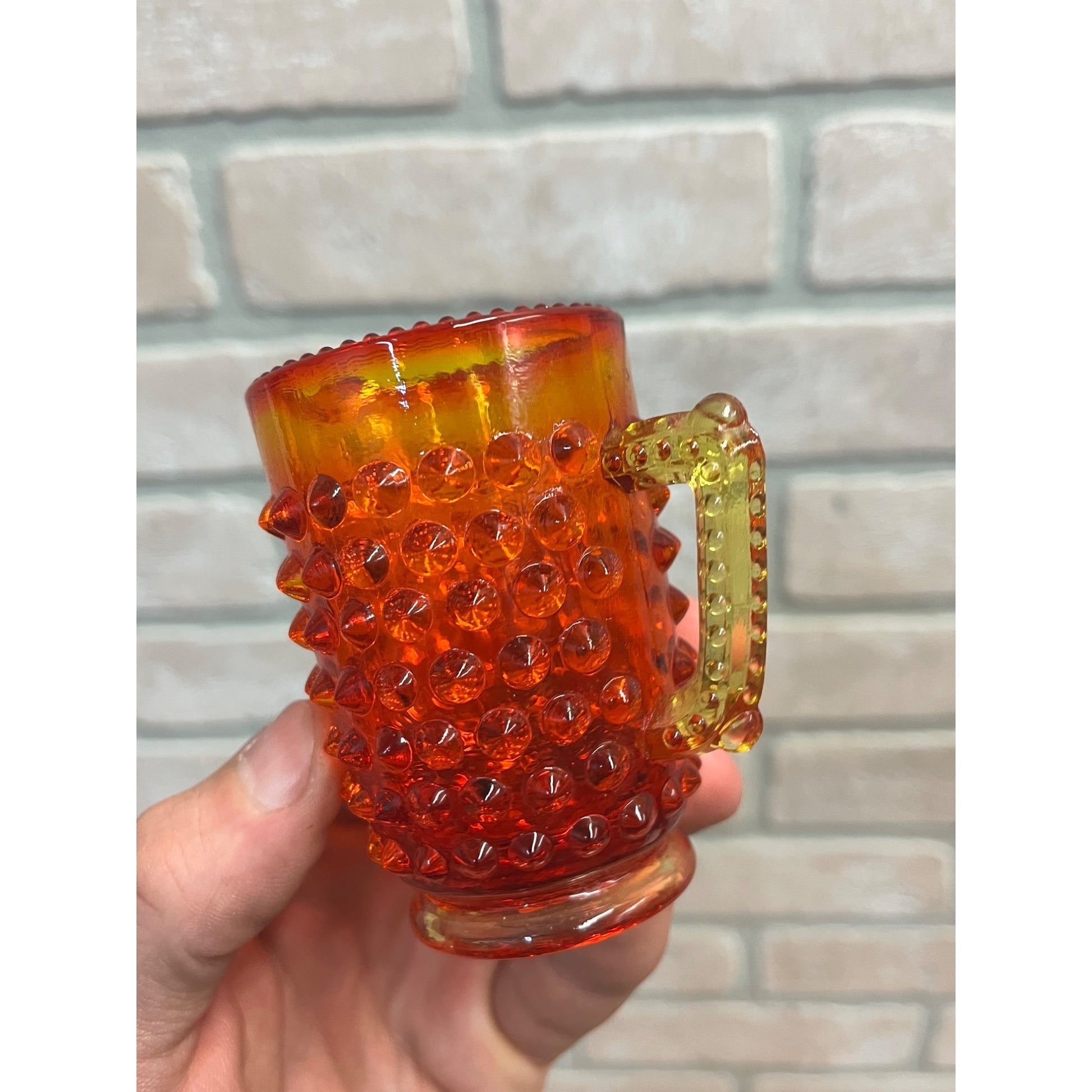 Vintage Fenton Amberina Hobnial Creamer 3" Amber Orange Yellow