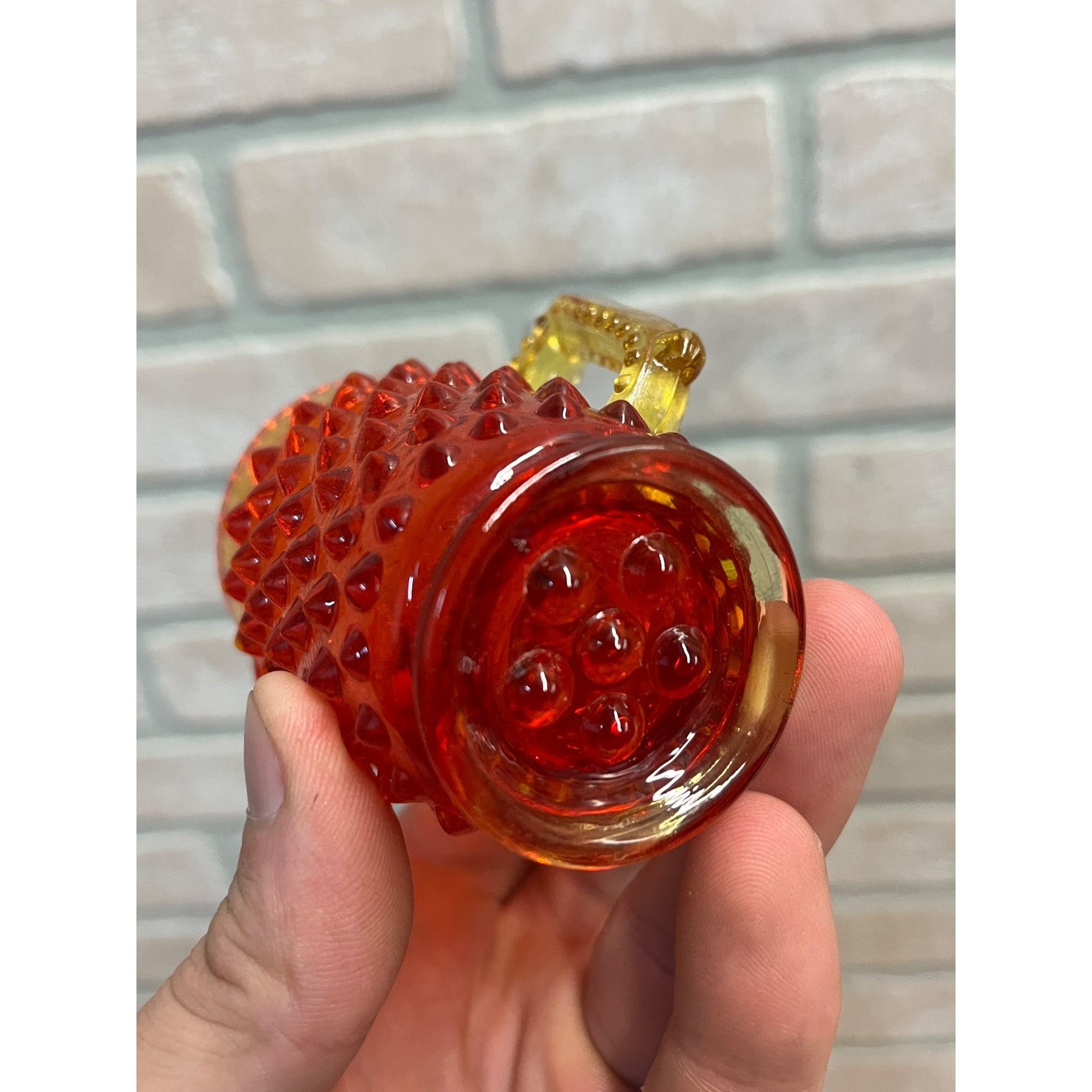 Vintage Fenton Amberina Hobnial Creamer 3" Amber Orange Yellow