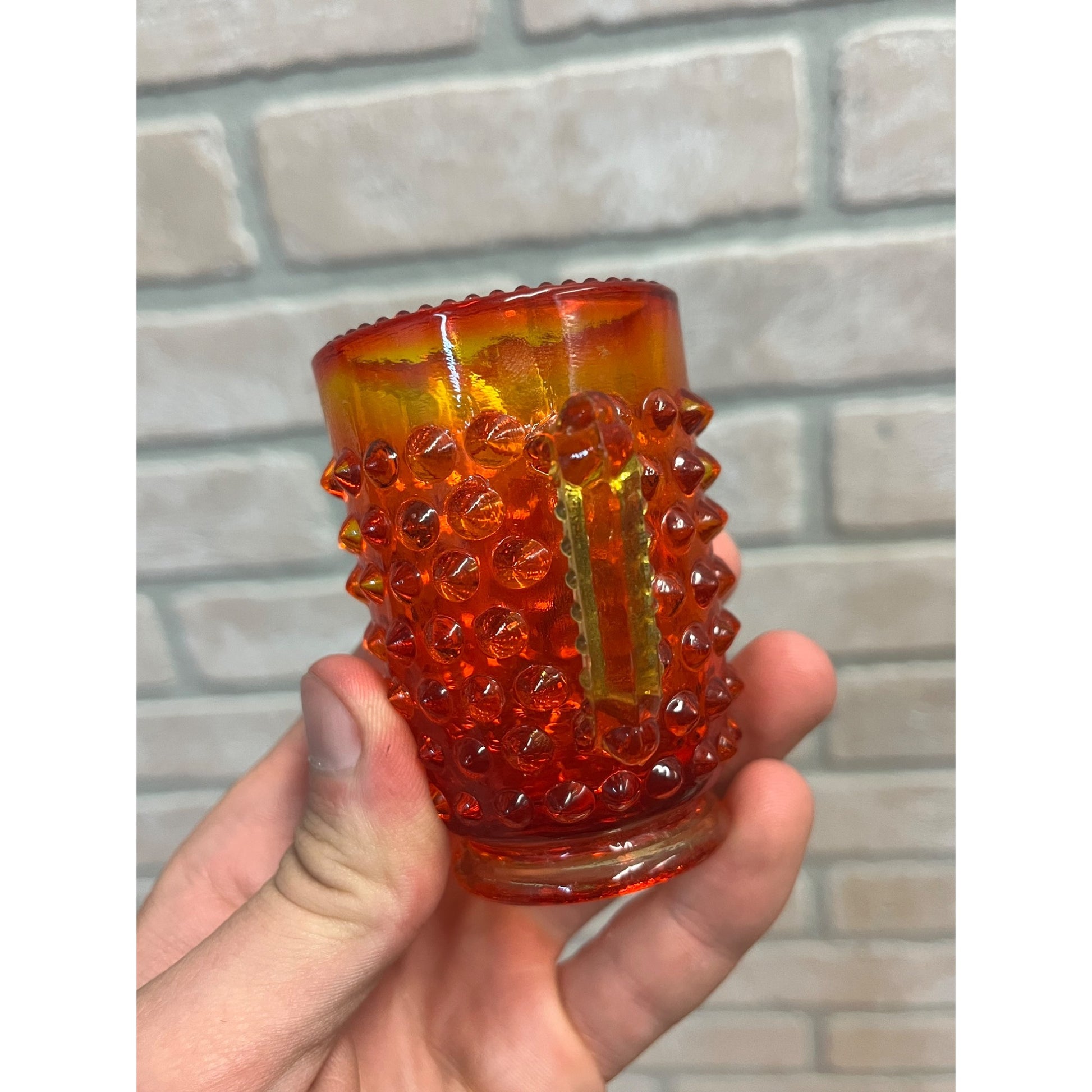 Vintage Fenton Amberina Hobnial Creamer 3" Amber Orange Yellow