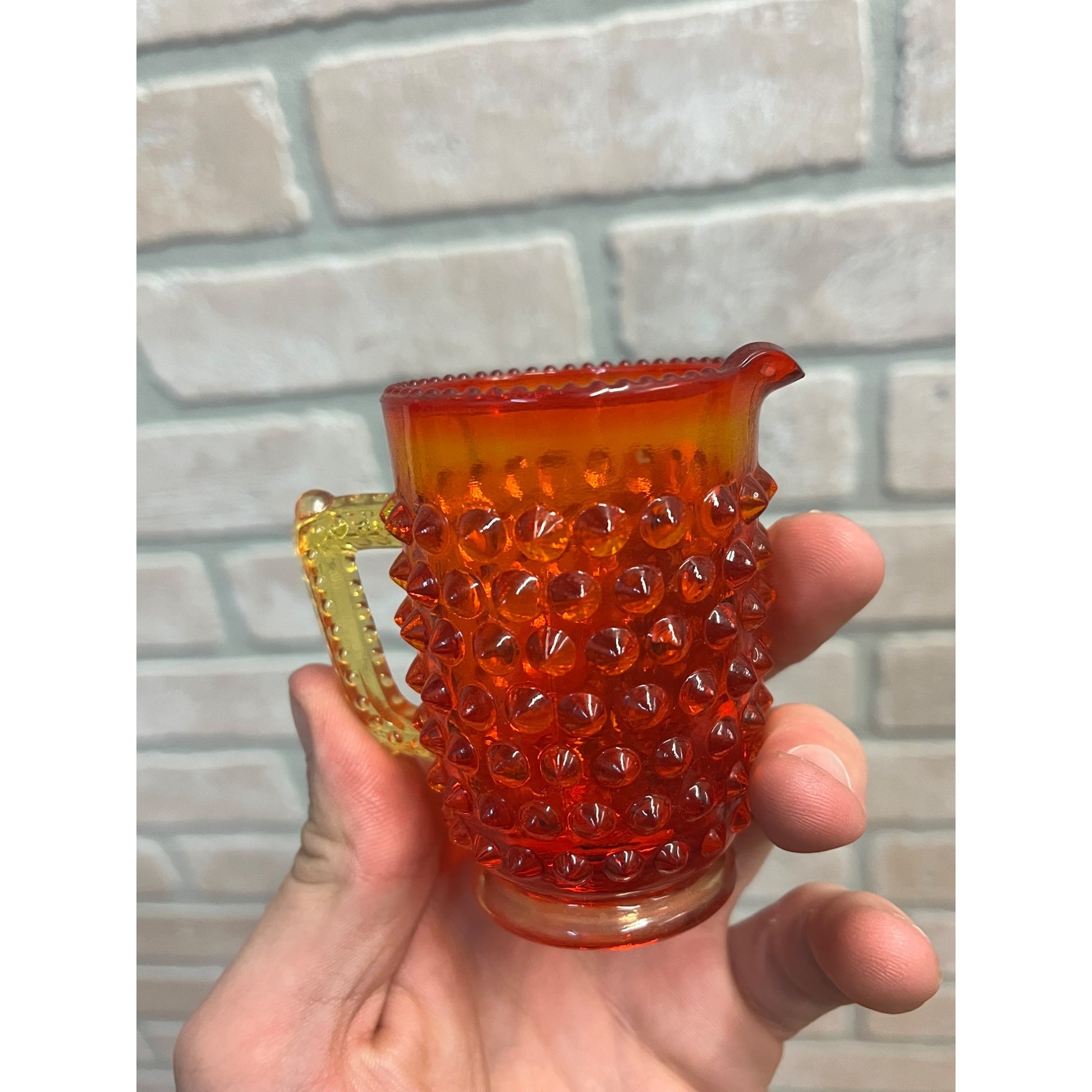 Vintage Fenton Amberina Hobnial Creamer 3" Amber Orange Yellow
