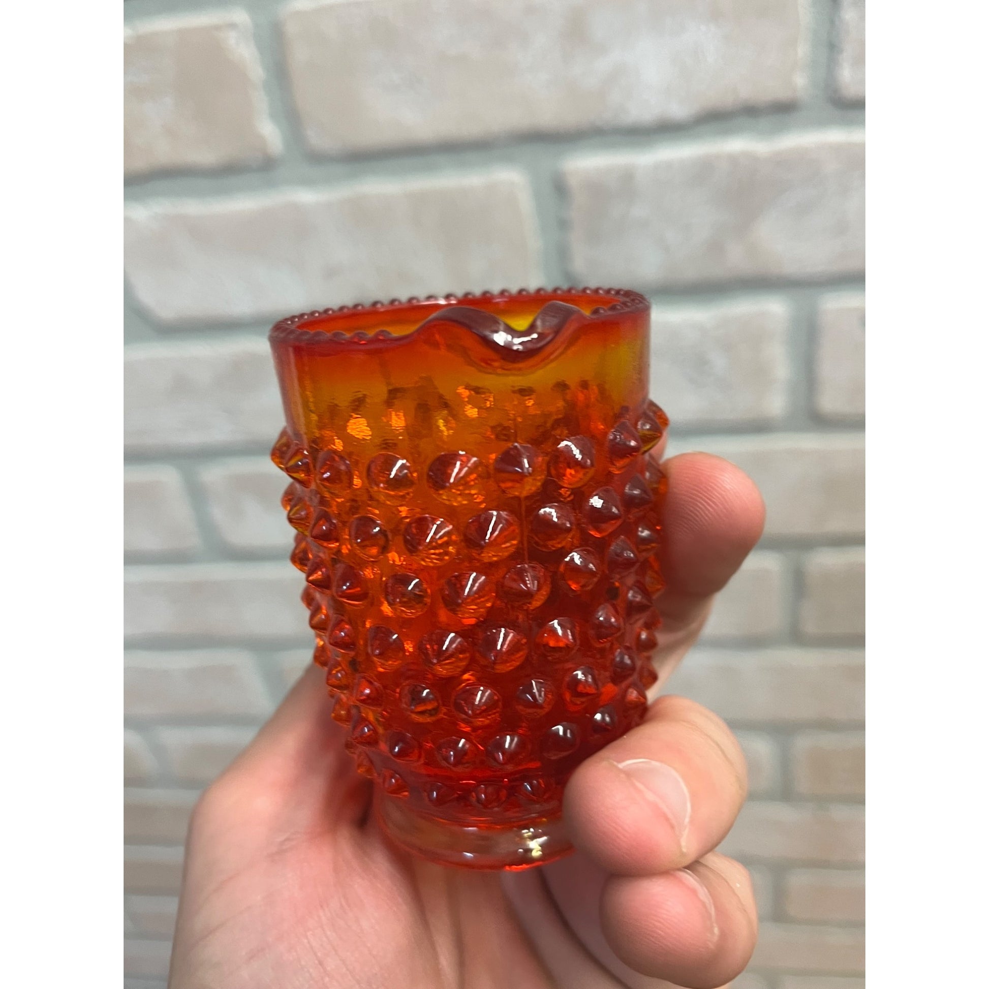 Vintage Fenton Amberina Hobnial Creamer 3" Amber Orange Yellow