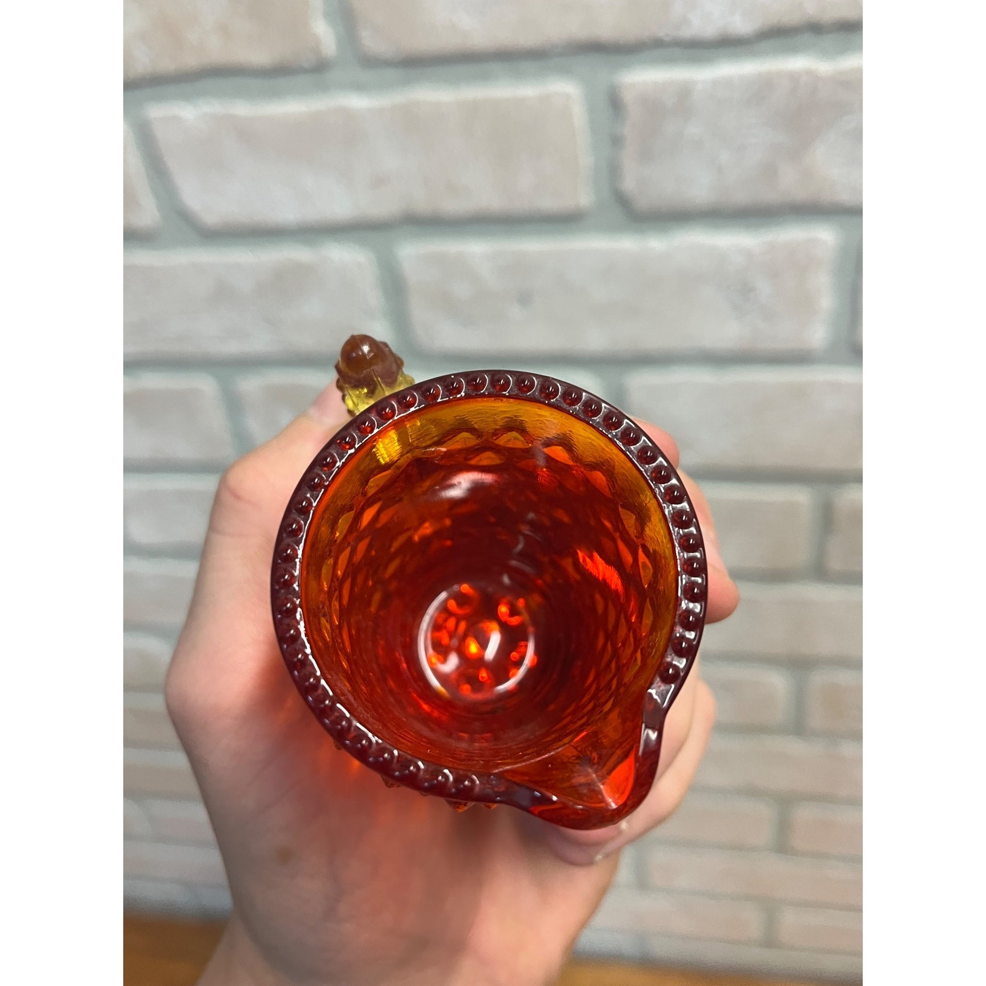 Vintage Fenton Amberina Hobnial Creamer 3" Amber Orange Yellow