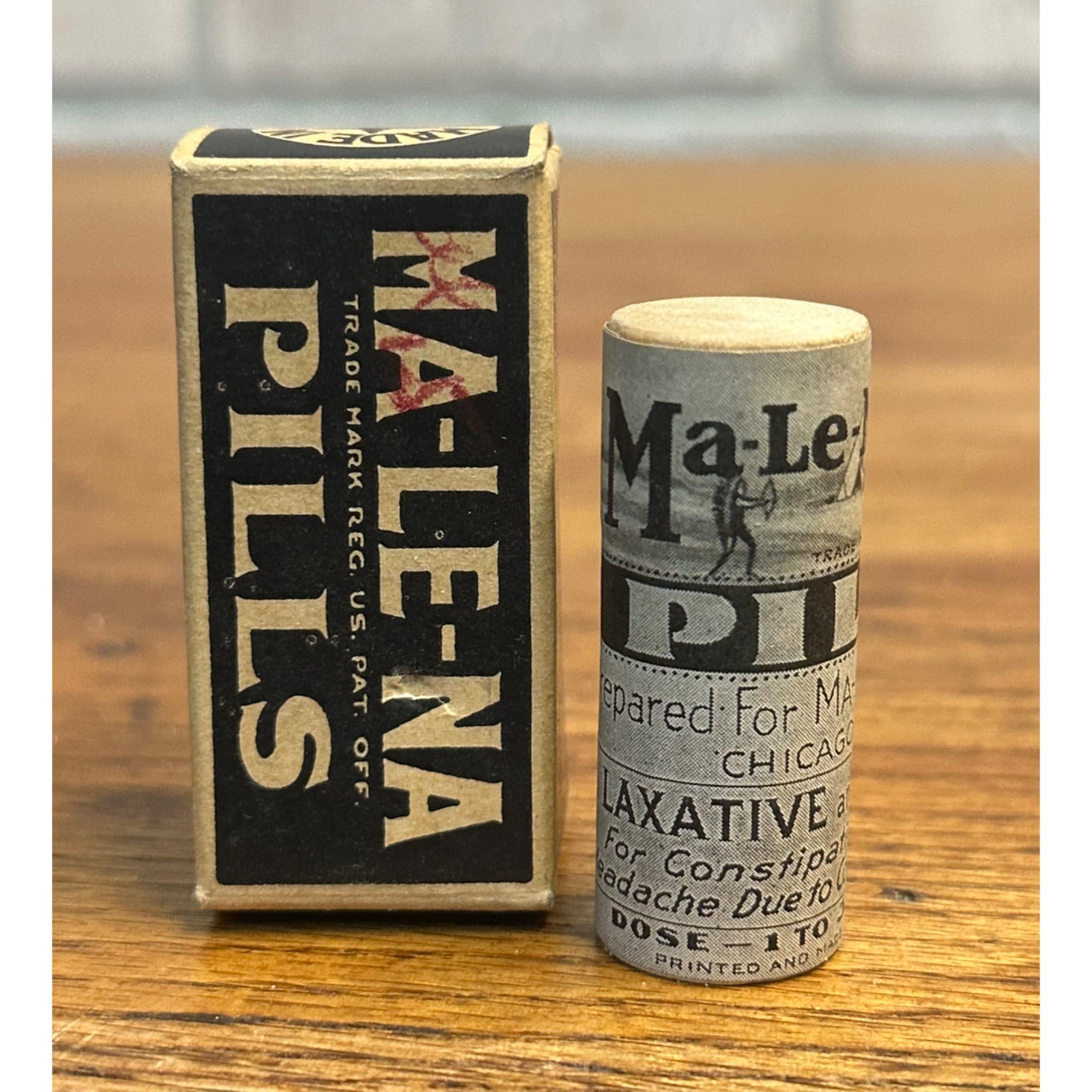RARE 1920s Antique Quack Medicine Cure Ma-Le-Na Pills Container Indian + Box