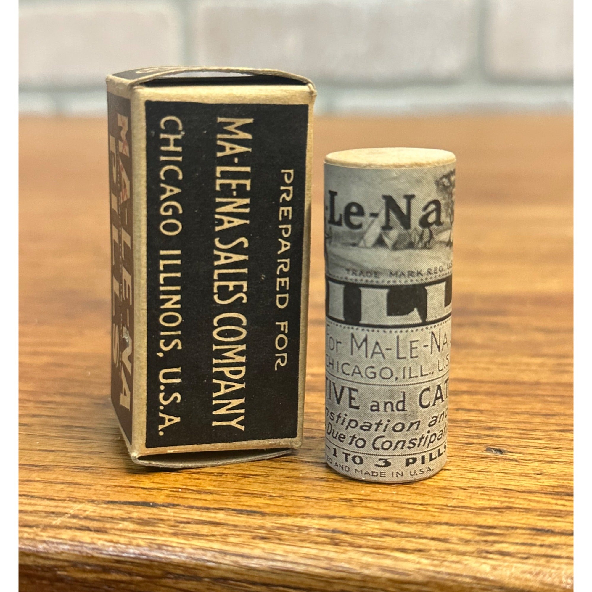 RARE 1920s Antique Quack Medicine Cure Ma-Le-Na Pills Container Indian + Box
