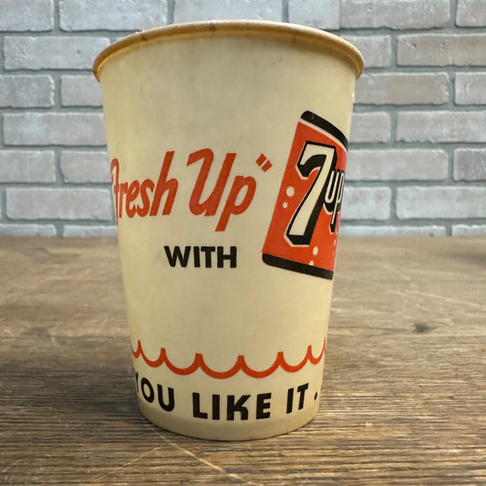 Vintage 7up 9oz Fresh Up Soda Promotional Wax Paper Cup