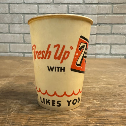 Vintage 7up 9oz Fresh Up Soda Promotional Wax Paper Cup