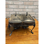 Vintage Sheridan Silver Plated Double Chafing Dish Food Warmer 2 Burner Catering