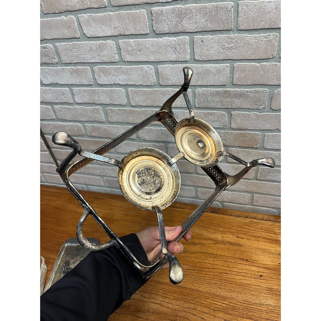 Vintage Sheridan Silver Plated Double Chafing Dish Food Warmer 2 Burner Catering