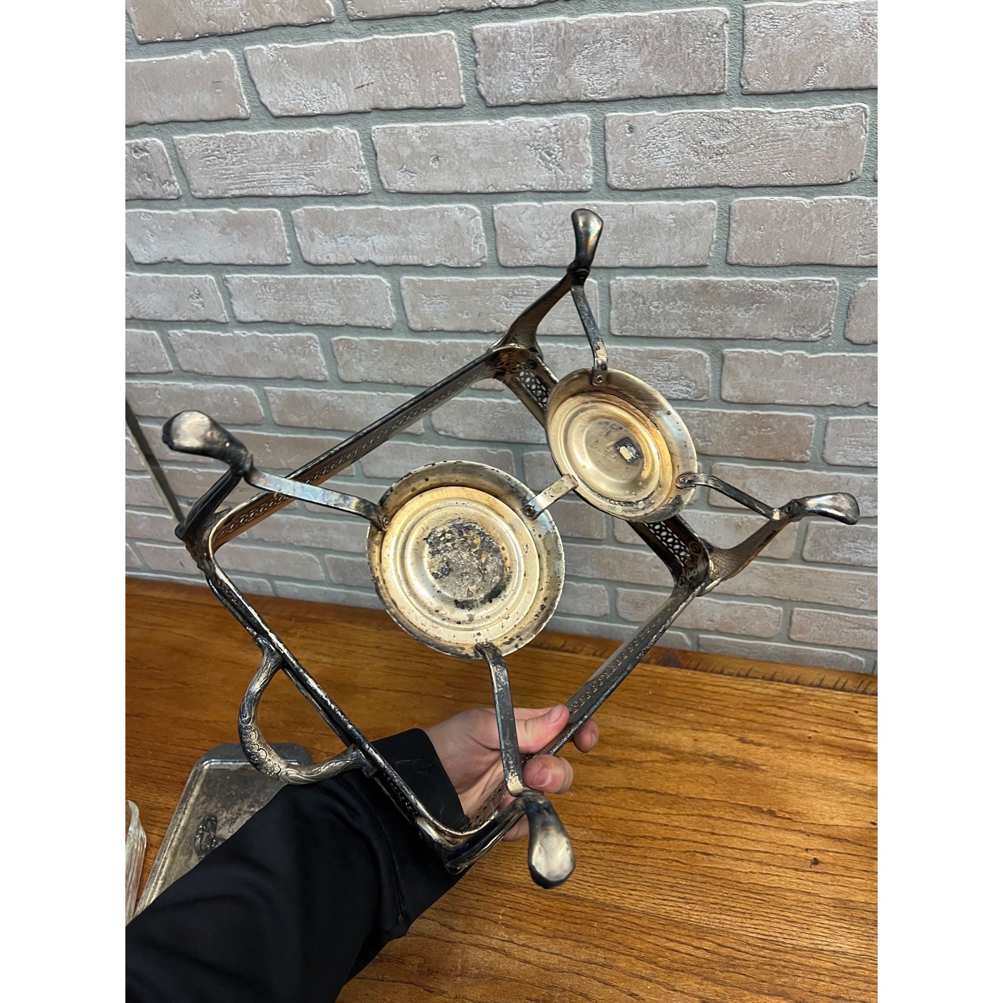 Vintage Sheridan Silver Plated Double Chafing Dish Food Warmer 2 Burner Catering