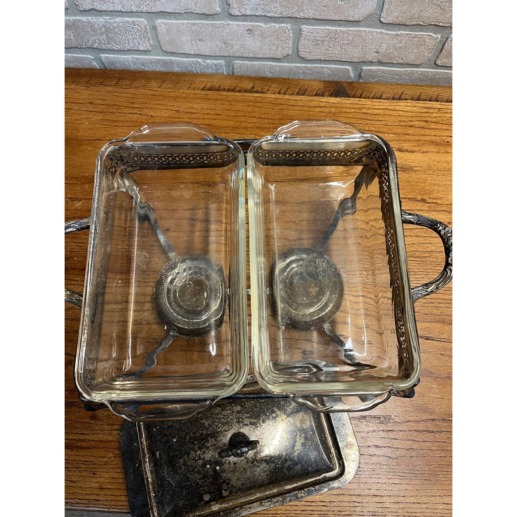 Vintage Sheridan Silver Plated Double Chafing Dish Food Warmer 2 Burner Catering