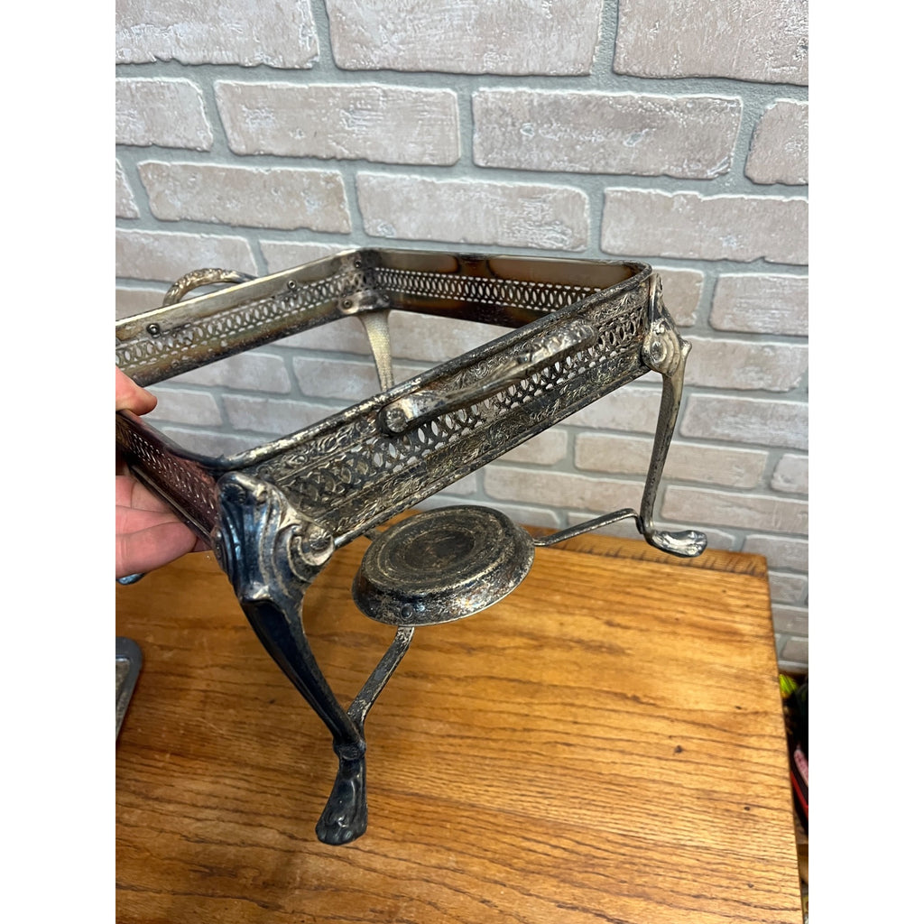 Vintage Sheridan Silver Plated Double Chafing Dish Food Warmer 2 Burner Catering