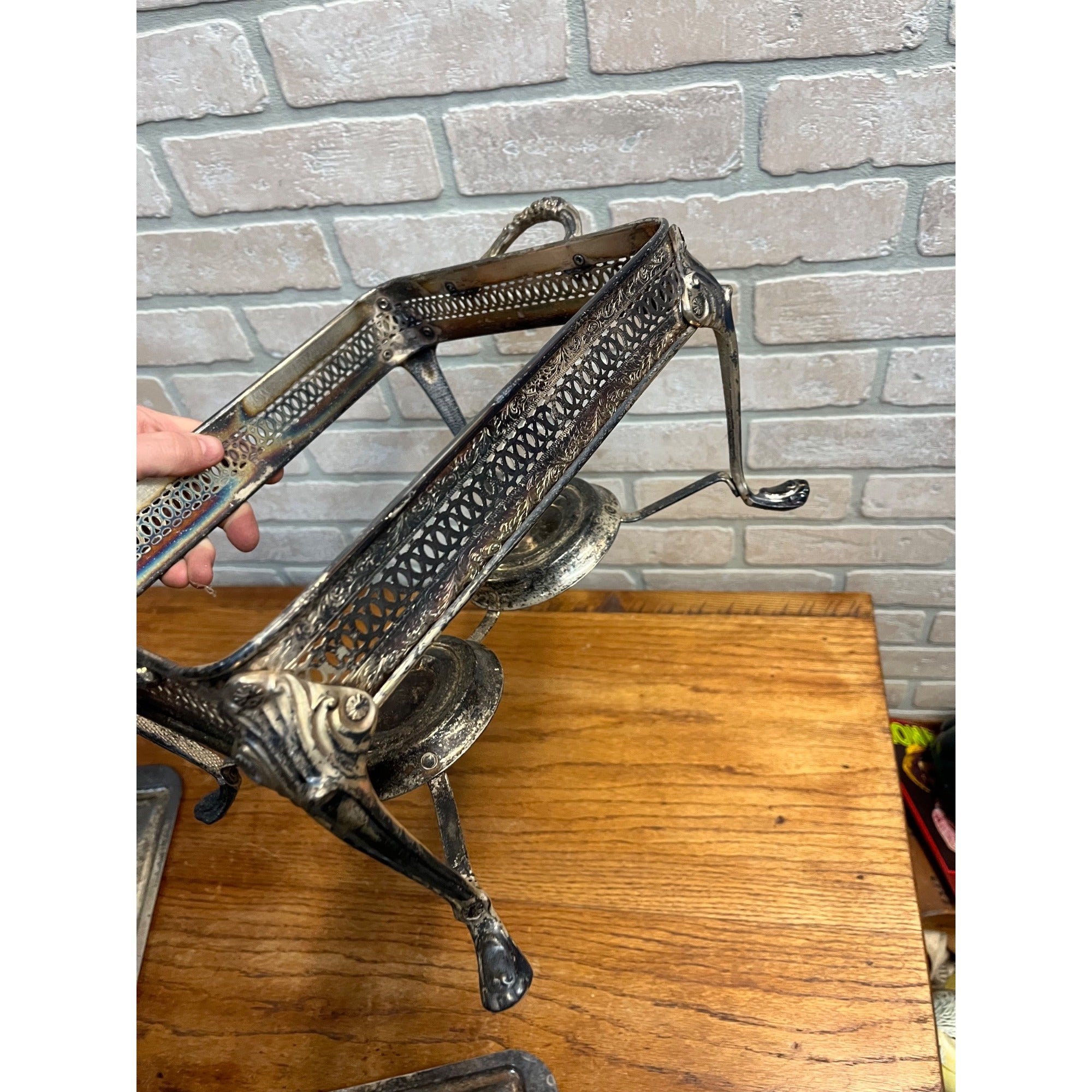 Vintage Sheridan Silver Plated Double Chafing Dish Food Warmer 2 Burner Catering