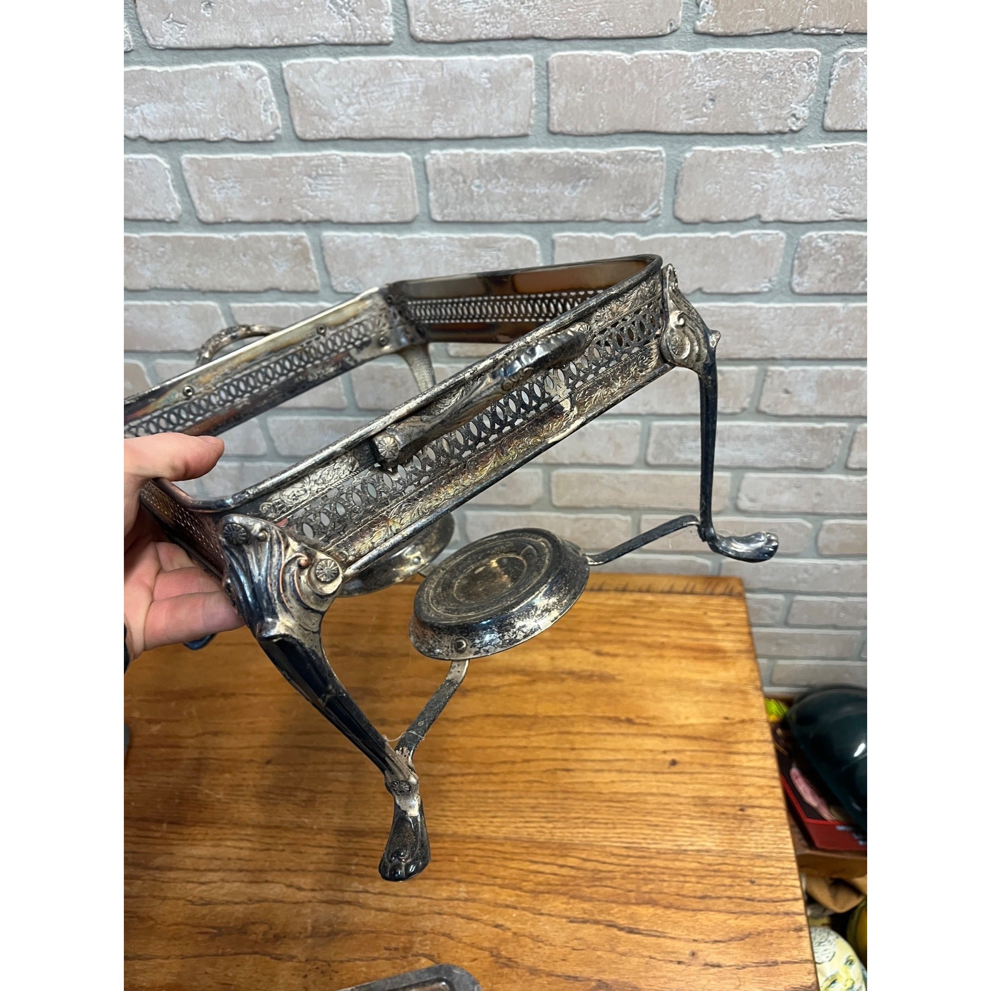 Vintage Sheridan Silver Plated Double Chafing Dish Food Warmer 2 Burner Catering