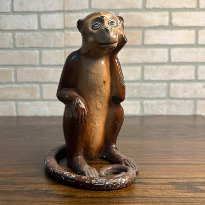 RARE Vintage 1930s Hubley Cast Iron Monkey Door Stop -Original Paint