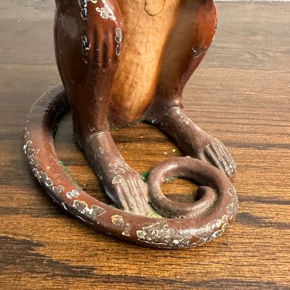 RARE Vintage 1930s Hubley Cast Iron Monkey Door Stop -Original Paint