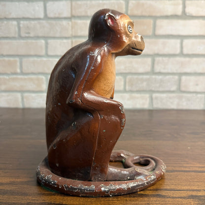 RARE Vintage 1930s Hubley Cast Iron Monkey Door Stop -Original Paint