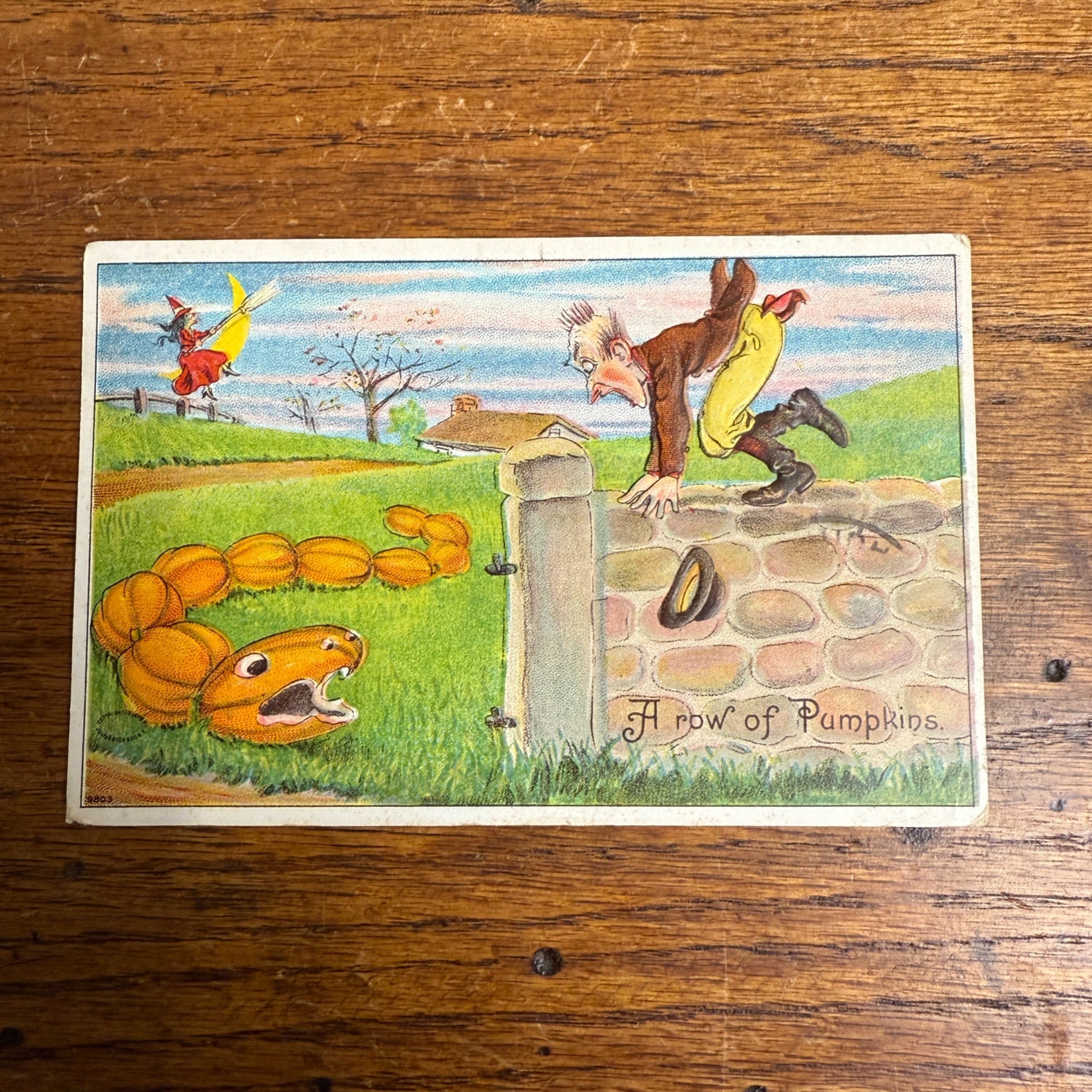 Vintage 1909 Halloween Postcard Julius Bien Series 980 A ROW OF PUMPKINS