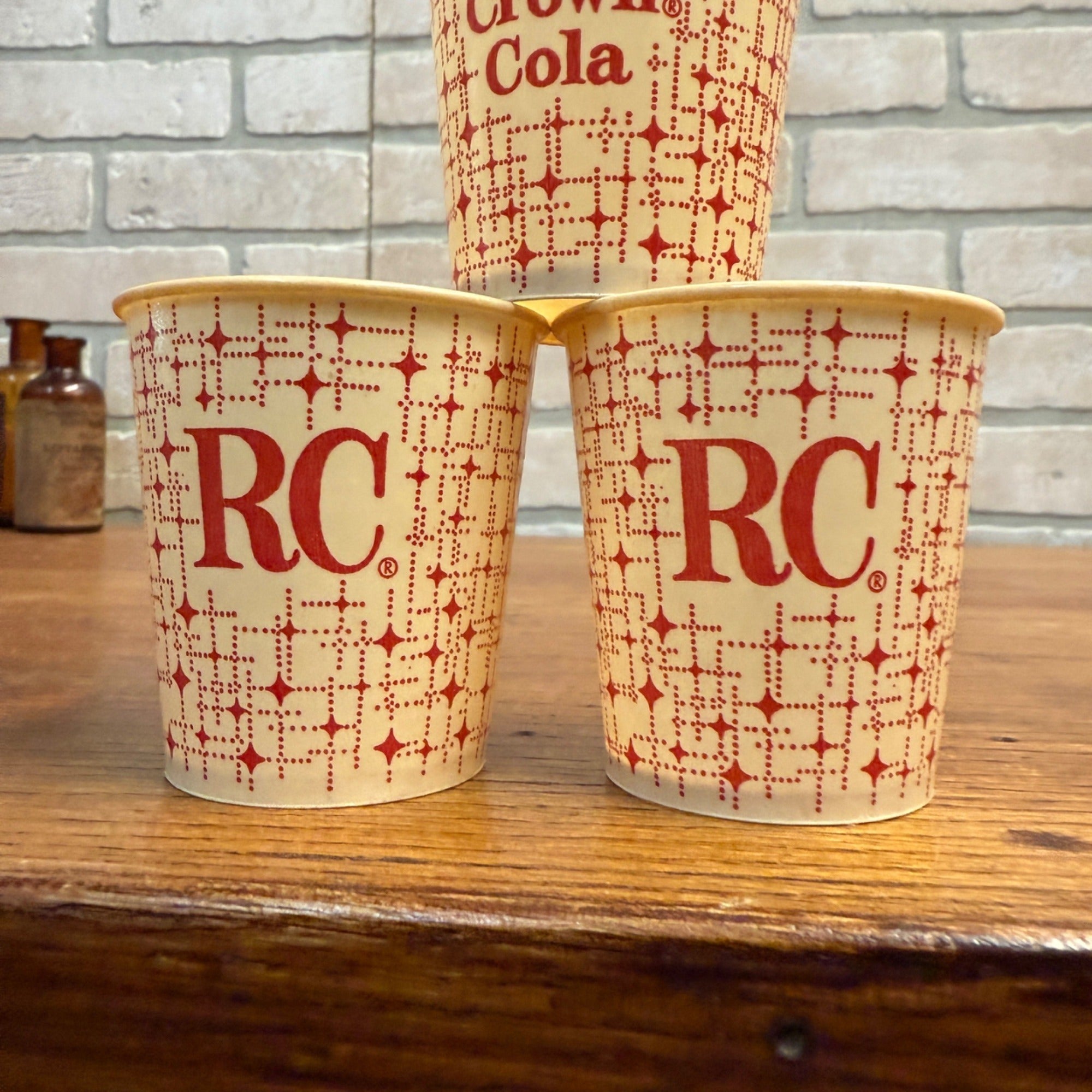 (3) RC Cola Royal Crown Cola Sample Cups Promo Wax Advertising