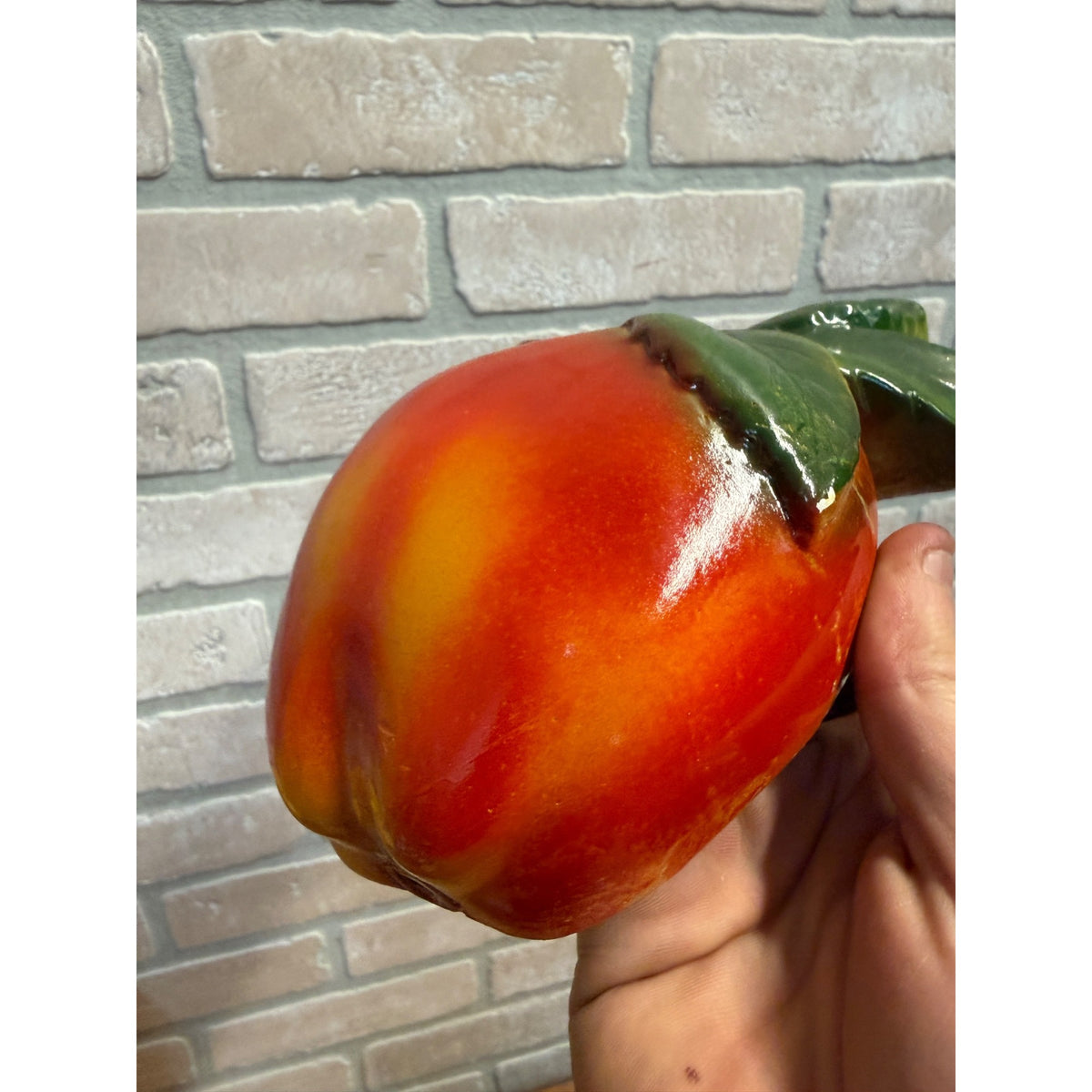 Vintage Large Chalkware Wall Pocket APPLE Shaped STRING HOLDER WALL DECOR