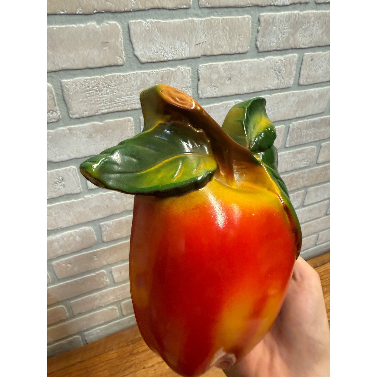Vintage Large Chalkware Wall Pocket APPLE Shaped STRING HOLDER WALL DECOR