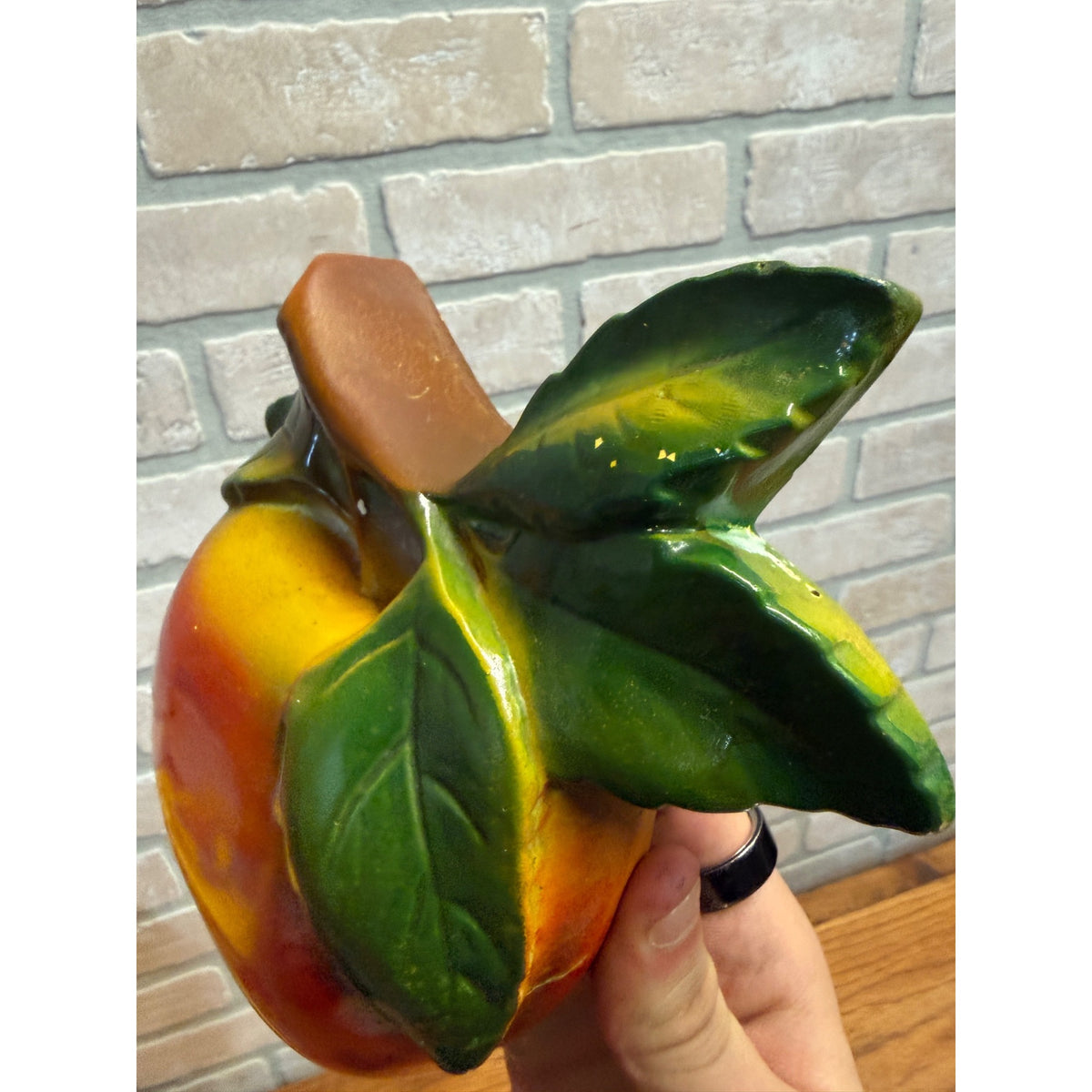 Vintage Large Chalkware Wall Pocket APPLE Shaped STRING HOLDER WALL DECOR