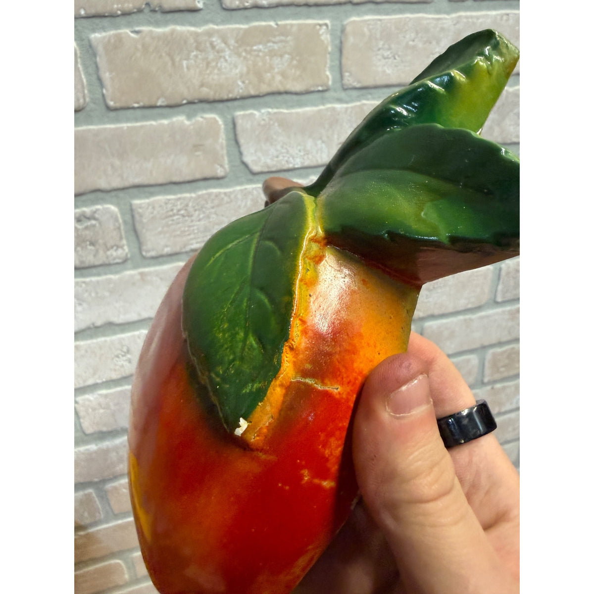 Vintage Large Chalkware Wall Pocket APPLE Shaped STRING HOLDER WALL DECOR