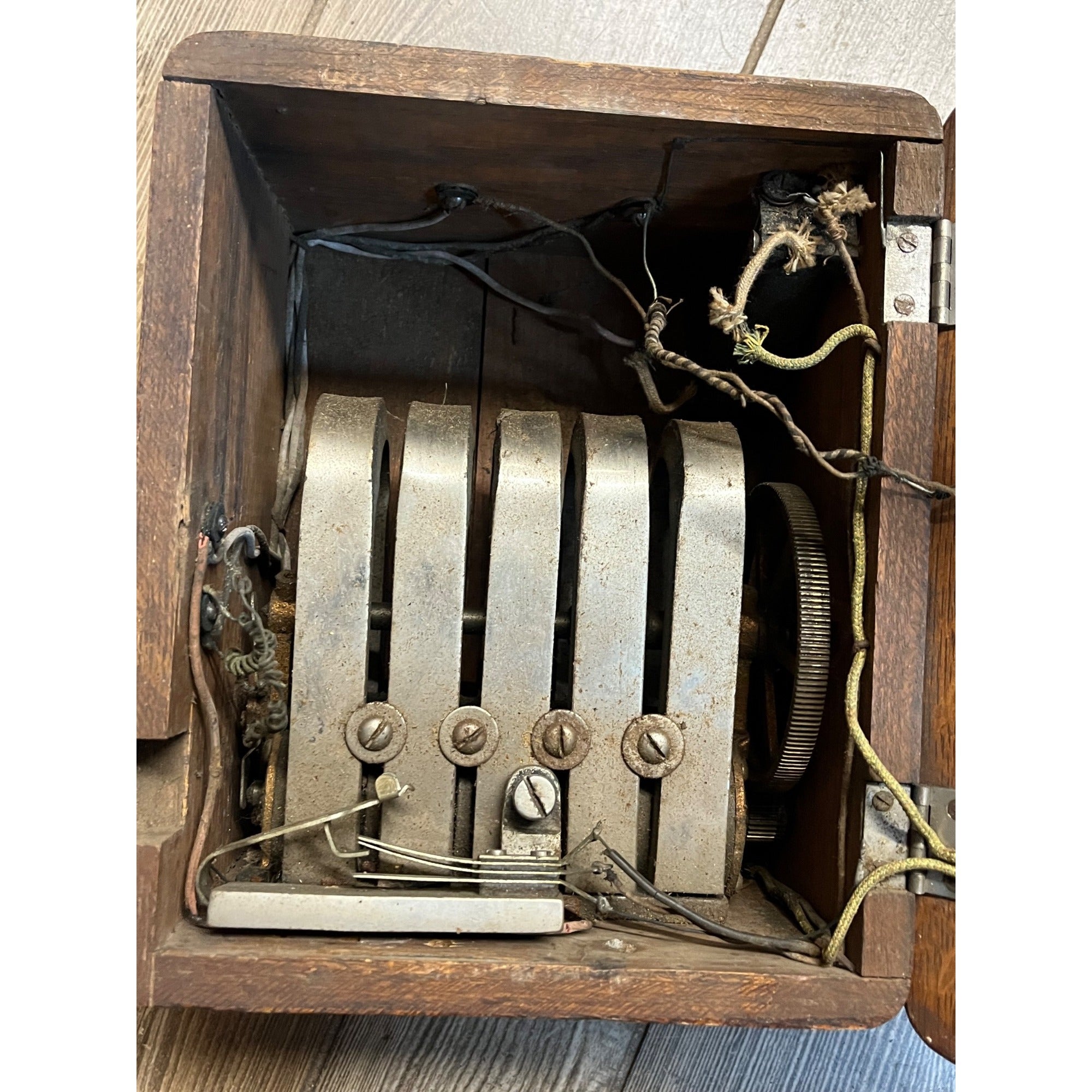 Antique 1890s Oak Telephone 5-Bar Magneto Ringer Box Old Phone Vintage
