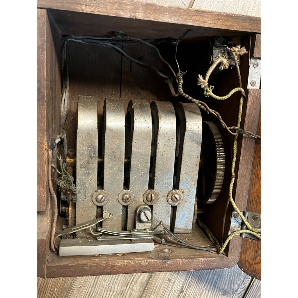 Antique 1890s Oak Telephone 5-Bar Magneto Ringer Box Old Phone Vintage