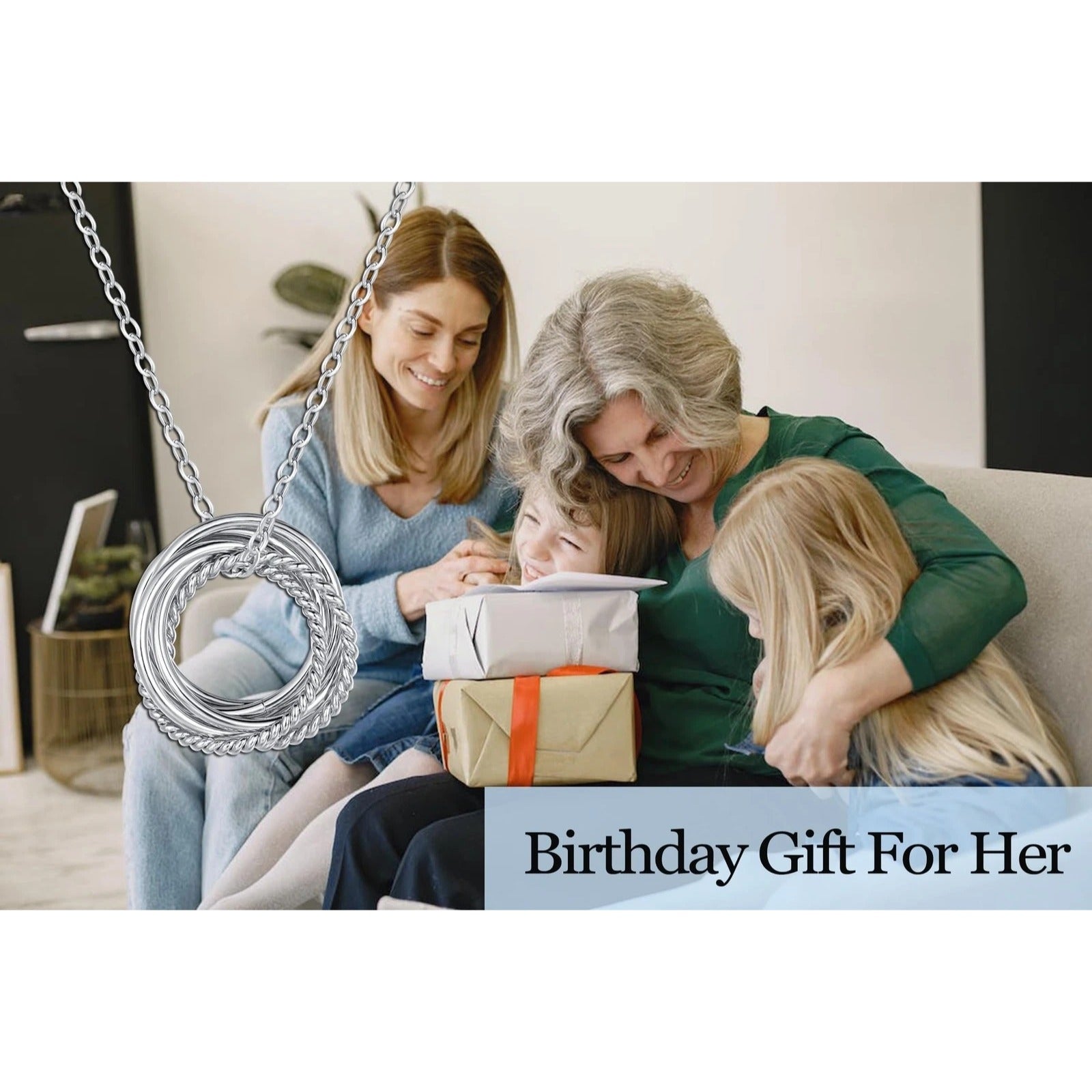 NEW Annamate .925 Sterling Silver Necklace 70th Birthday 7 Rings - New Open Box