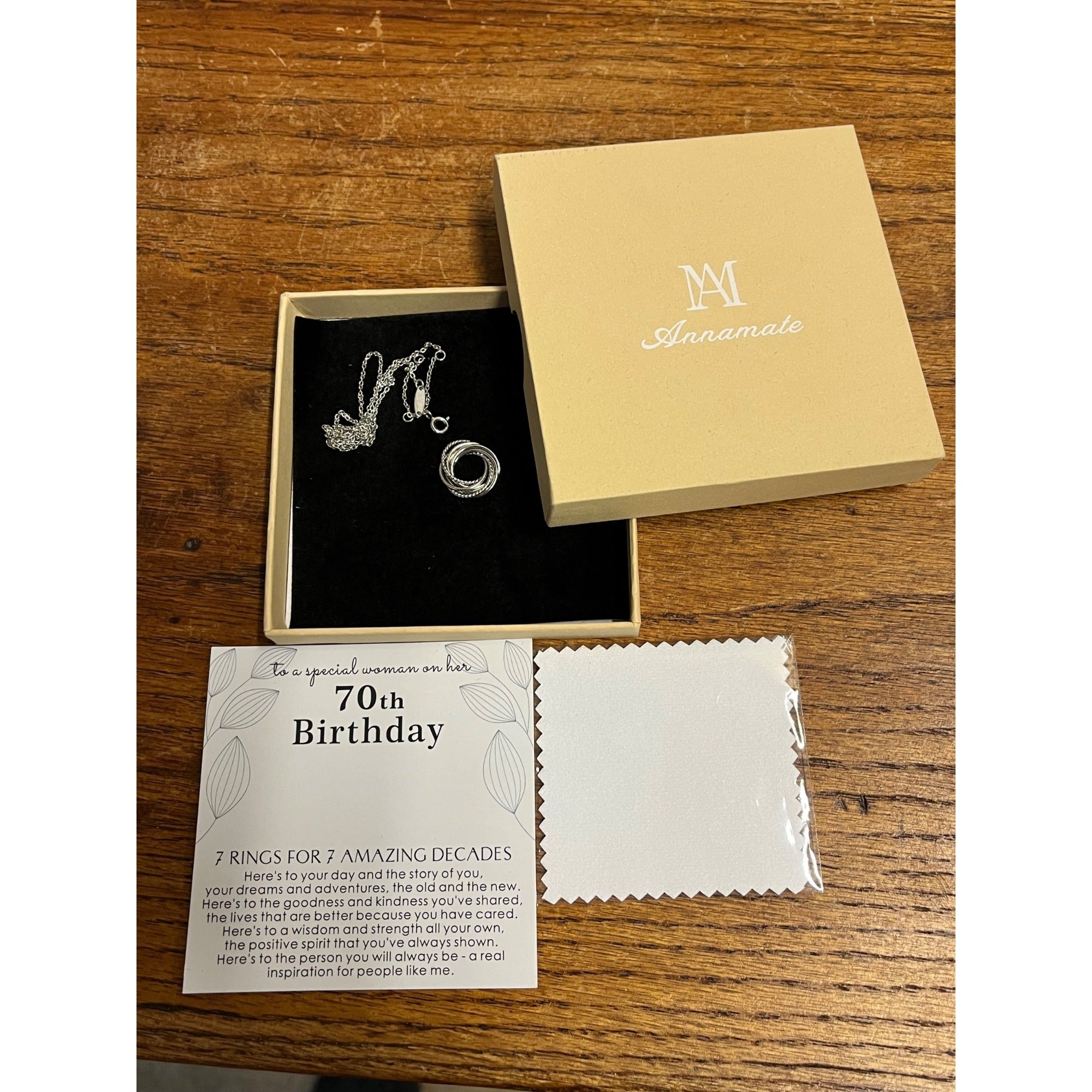 NEW Annamate .925 Sterling Silver Necklace 70th Birthday 7 Rings - New Open Box