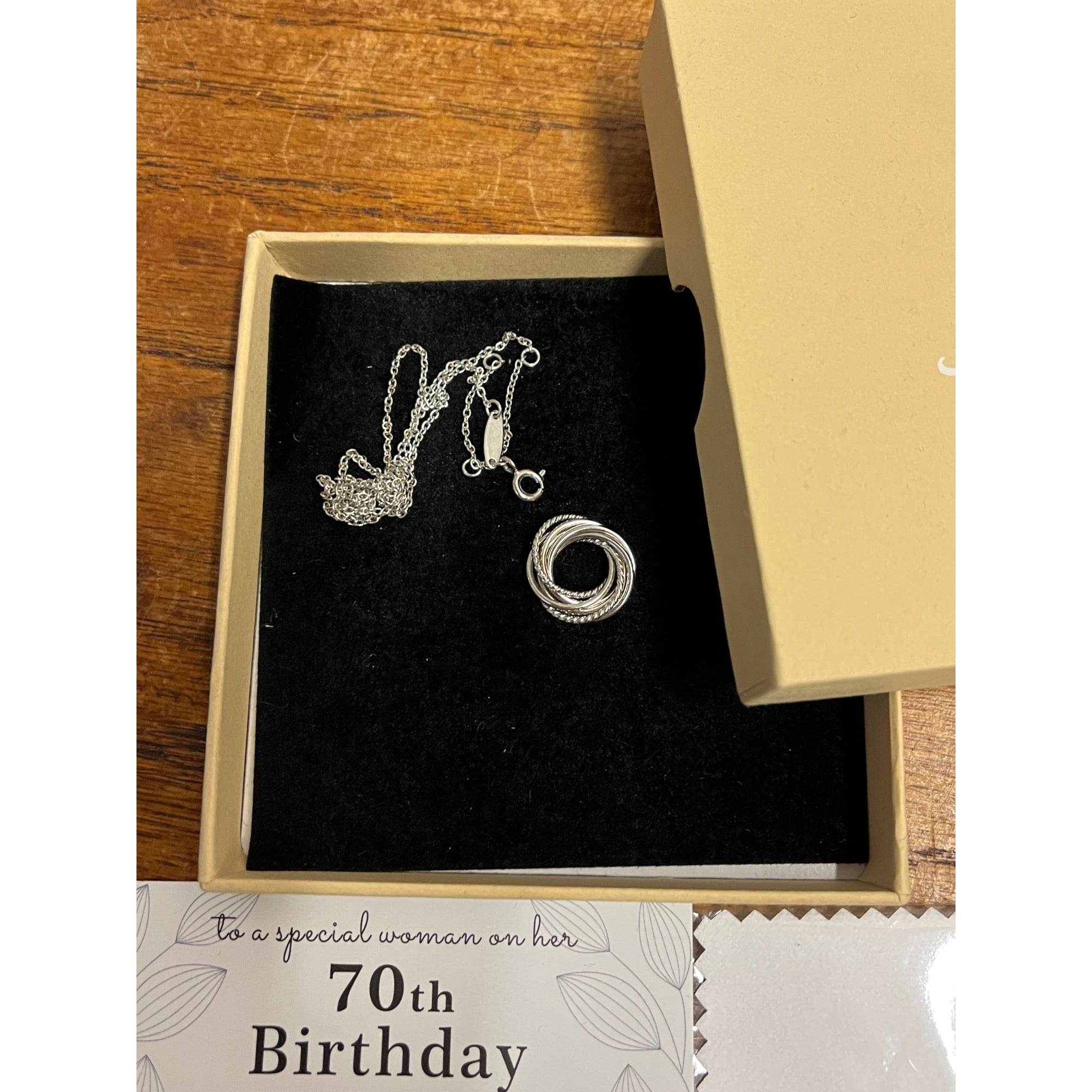 NEW Annamate .925 Sterling Silver Necklace 70th Birthday 7 Rings - New Open Box