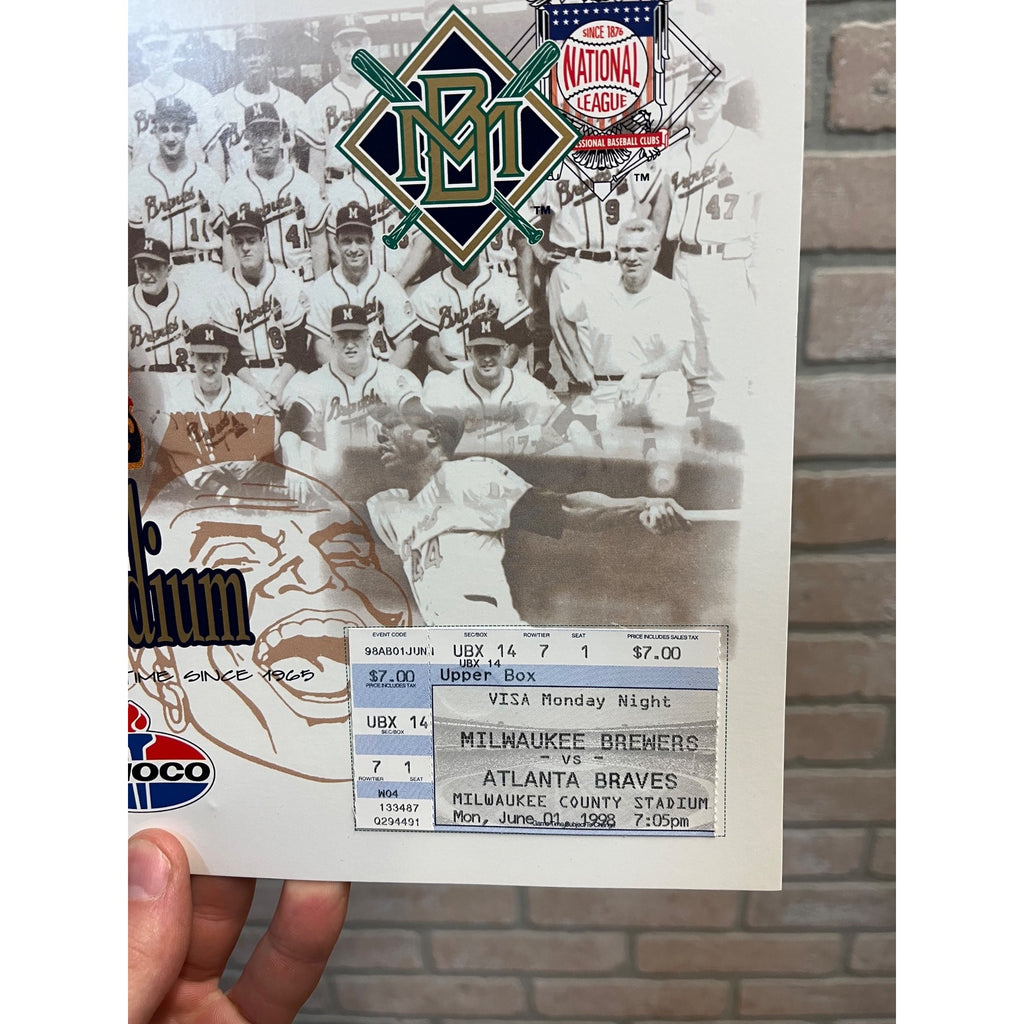 The Atlanta Braves Return To Milwaukee County Stadium June 1, 1998 Ticket Stub