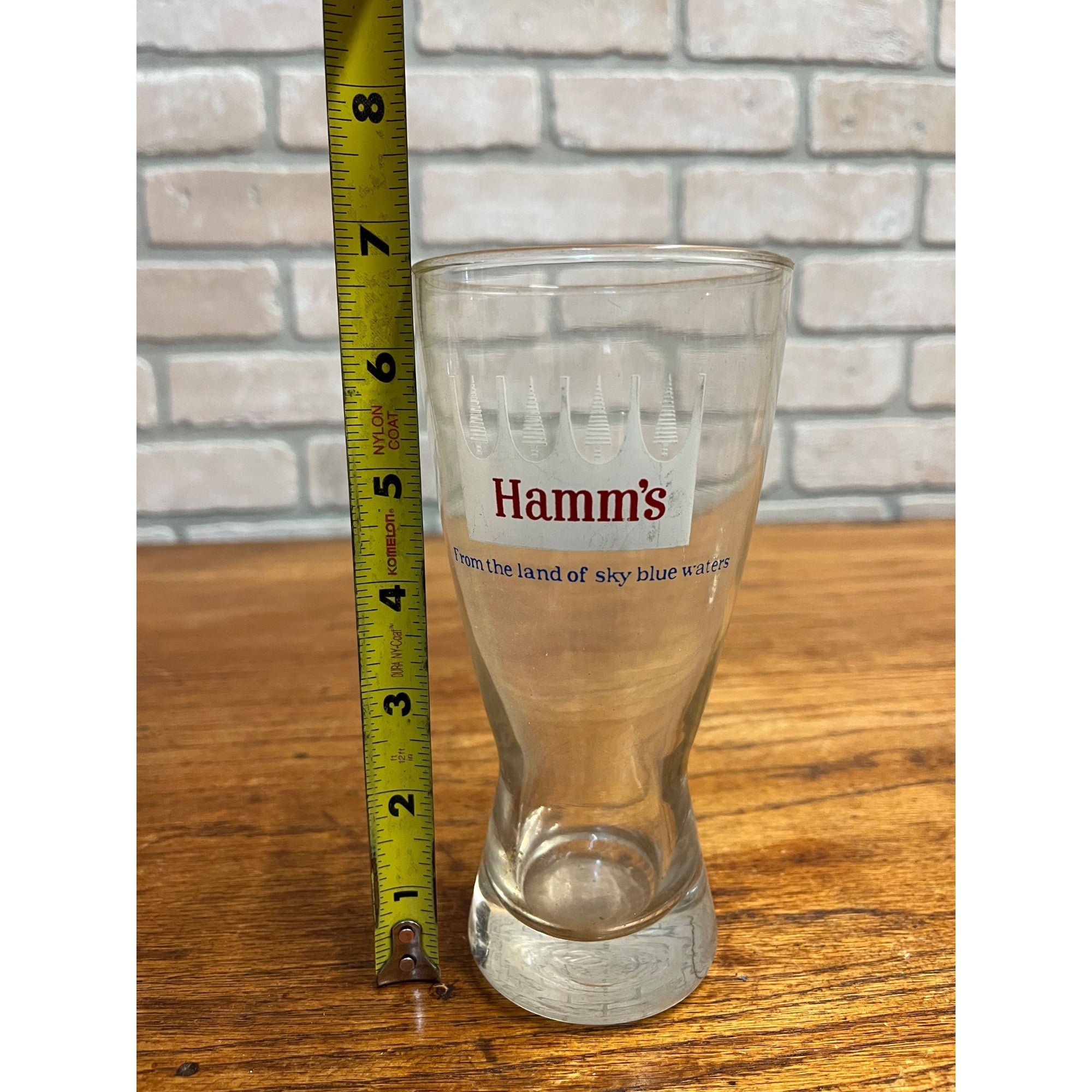Vintage Hamm’s Beer Pilsner Glass 6-5/8" Tall White Crown Barware Sky Blue Waters