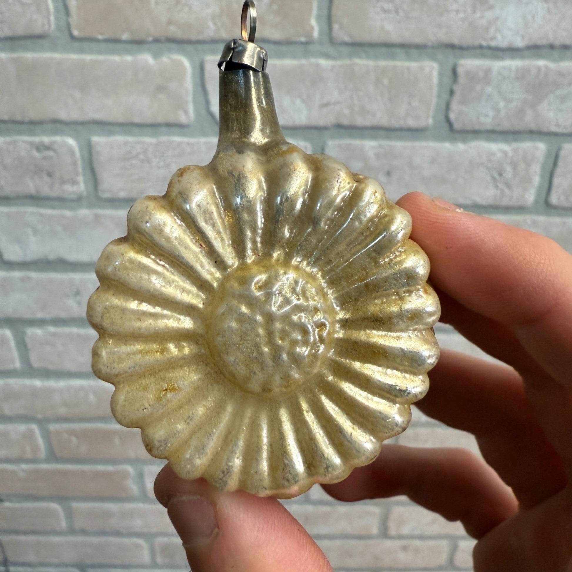 Vintage Cream Silvered Flower Spritz Cookie Christmas Ornament