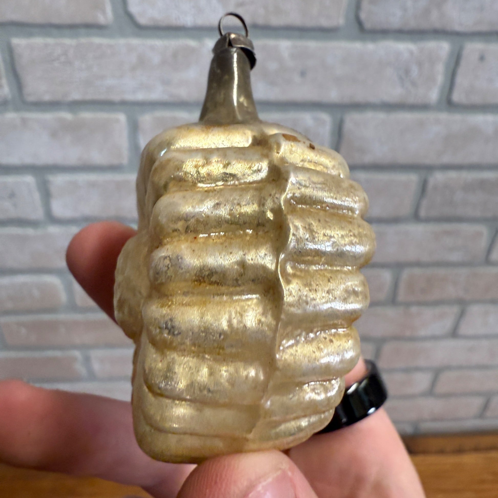 Vintage Cream Silvered Flower Spritz Cookie Christmas Ornament