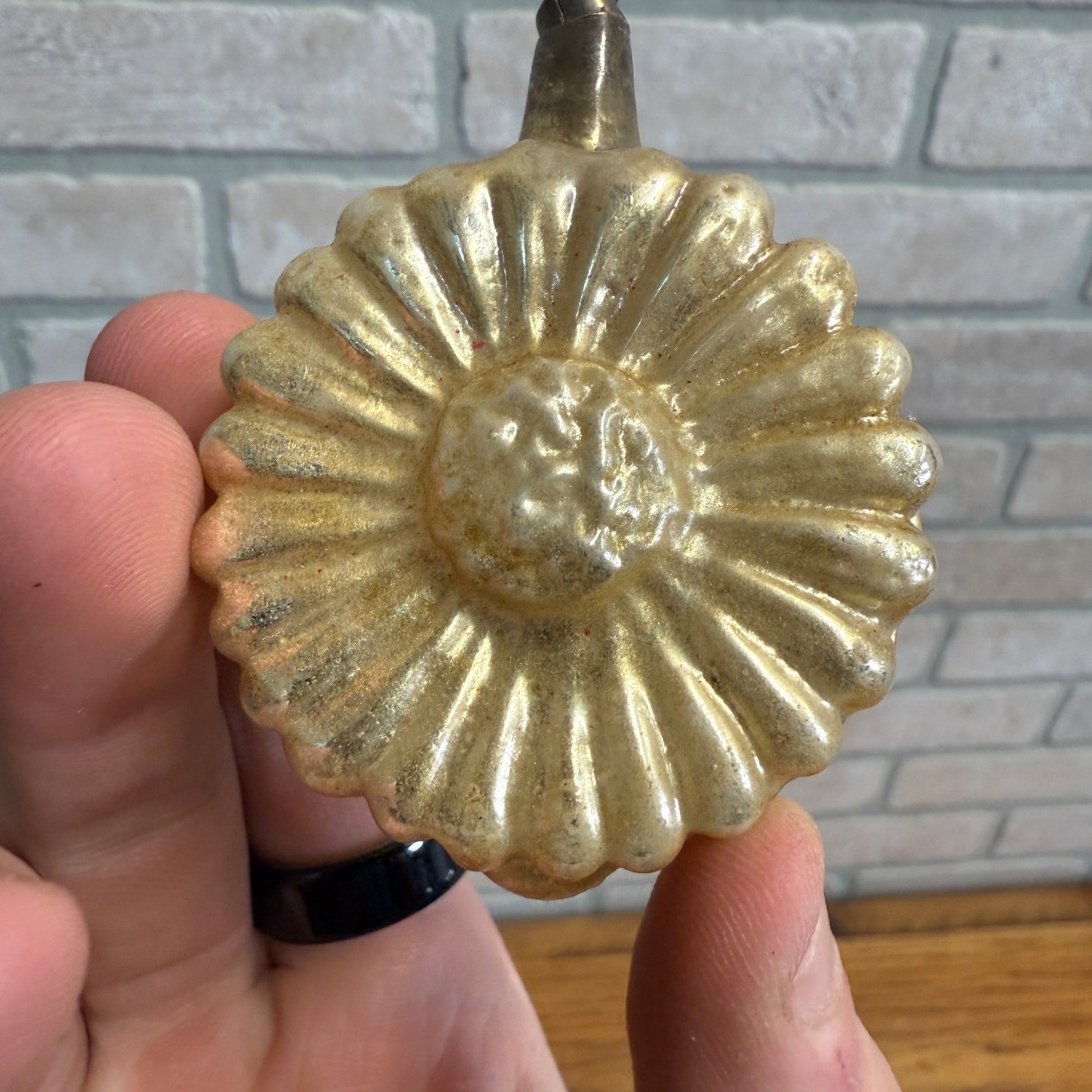 Vintage Cream Silvered Flower Spritz Cookie Christmas Ornament