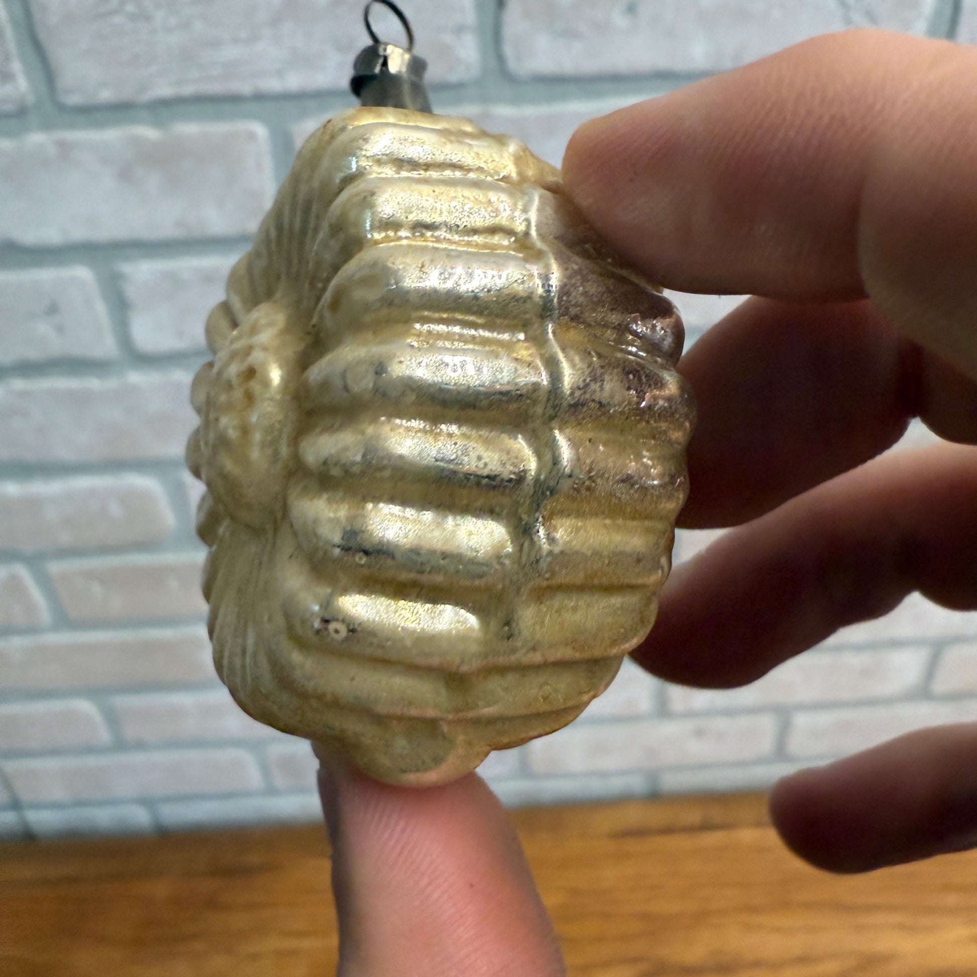 Vintage Cream Silvered Flower Spritz Cookie Christmas Ornament