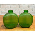 Pair Art Deco Style Mid Century Green Duraglas Ribbed Bottle Kitchen Decor
