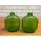 Pair Art Deco Style Mid Century Green Duraglas Ribbed Bottle Kitchen Decor