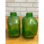 Pair Art Deco Style Mid Century Green Duraglas Ribbed Bottle Kitchen Decor