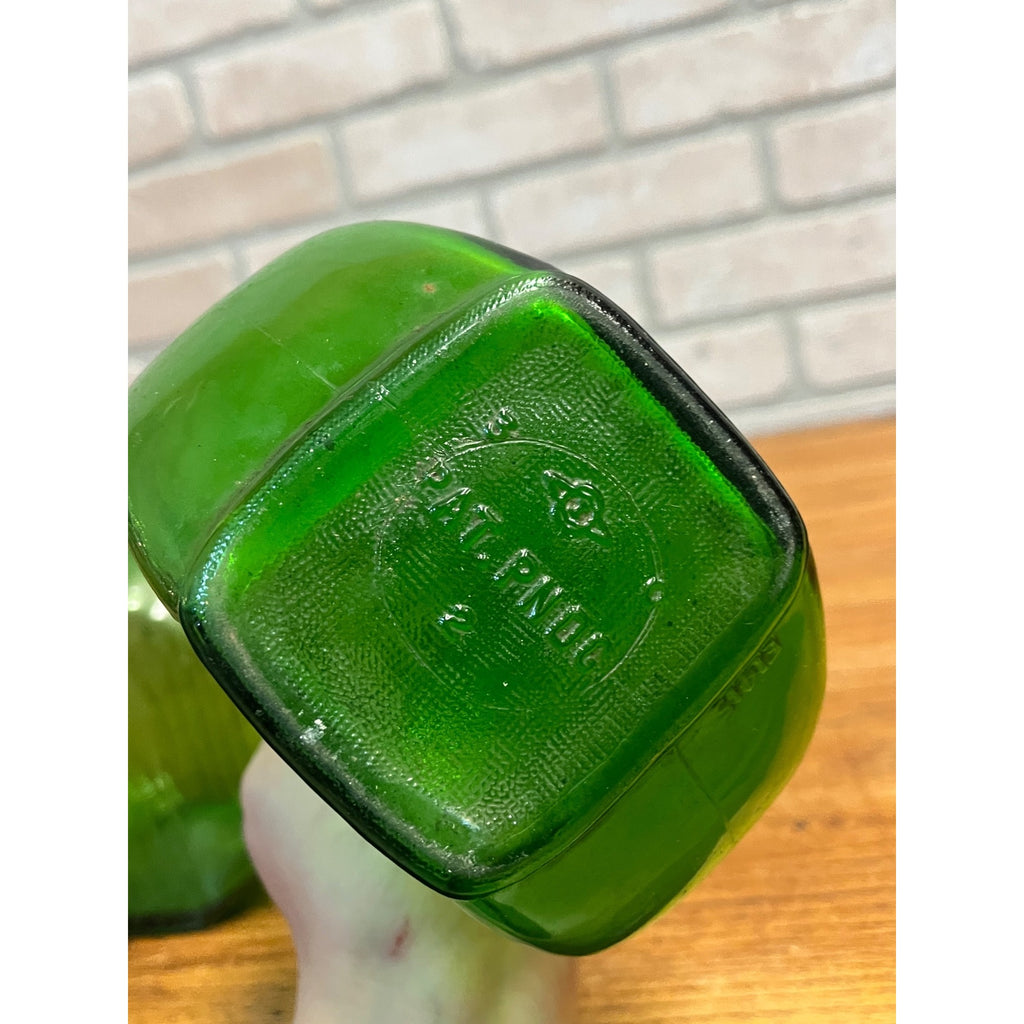 Pair Art Deco Style Mid Century Green Duraglas Ribbed Bottle Kitchen Decor