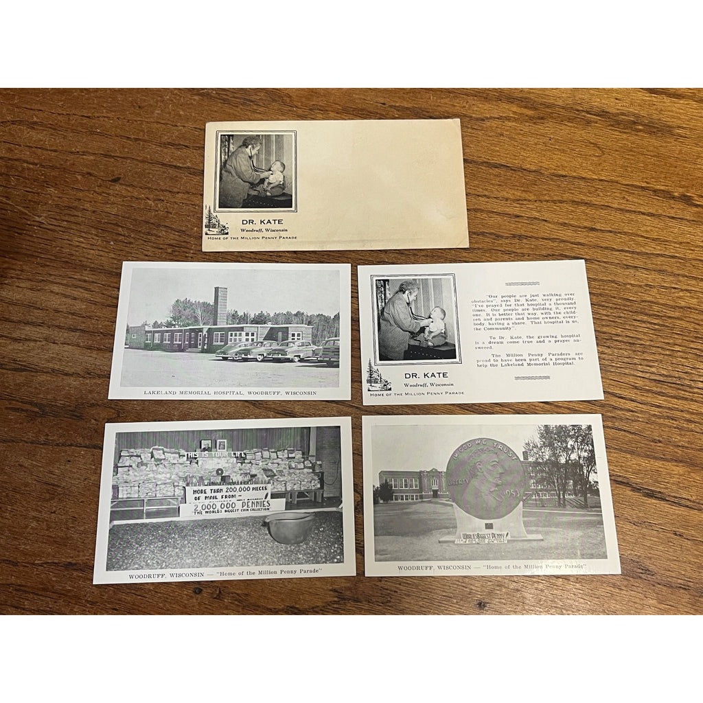 Vintage Woodruff Wisconsin Postcards Lot (4) Penny parade Lakeland Hospital