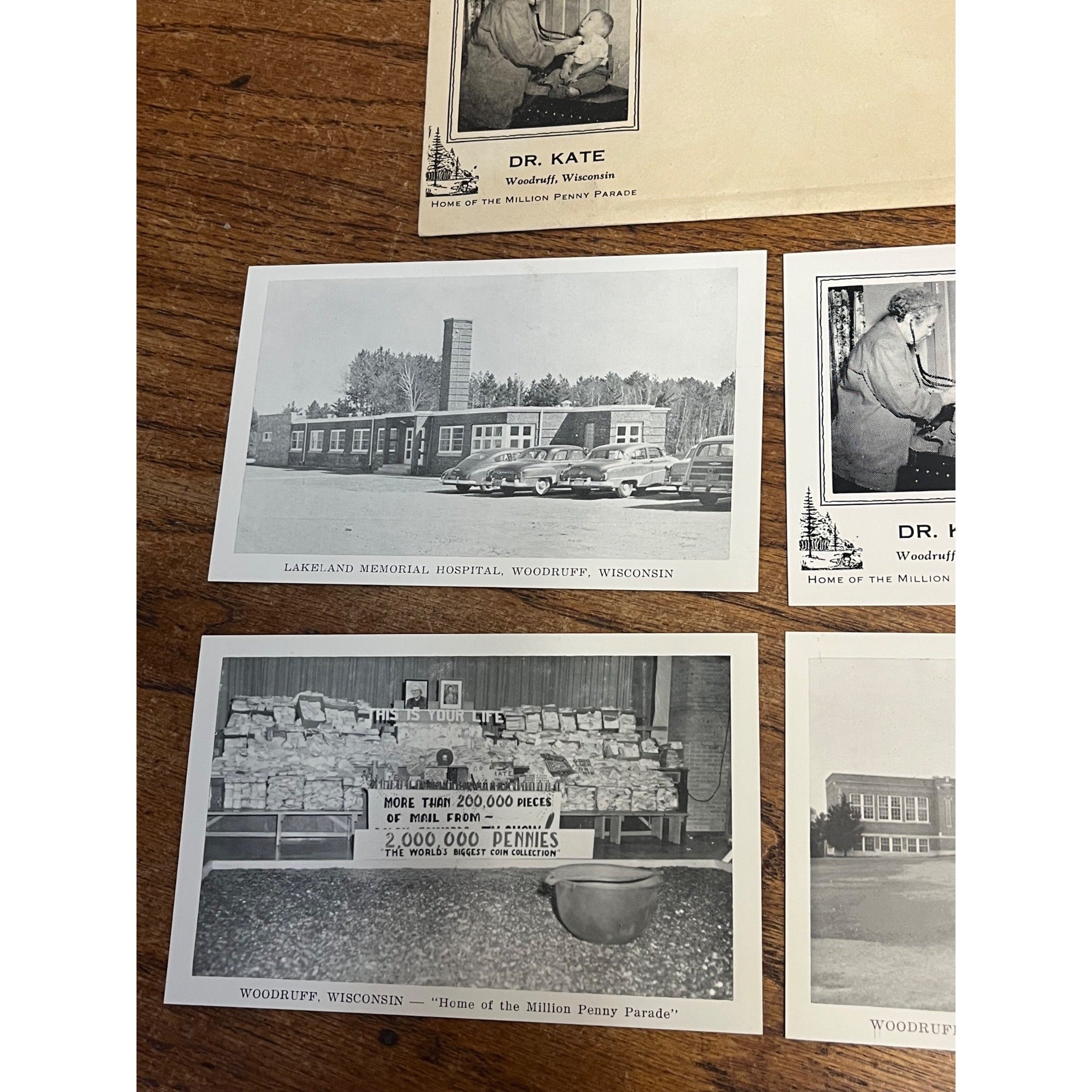 Vintage Woodruff Wisconsin Postcards Lot (4) Penny parade Lakeland Hospital